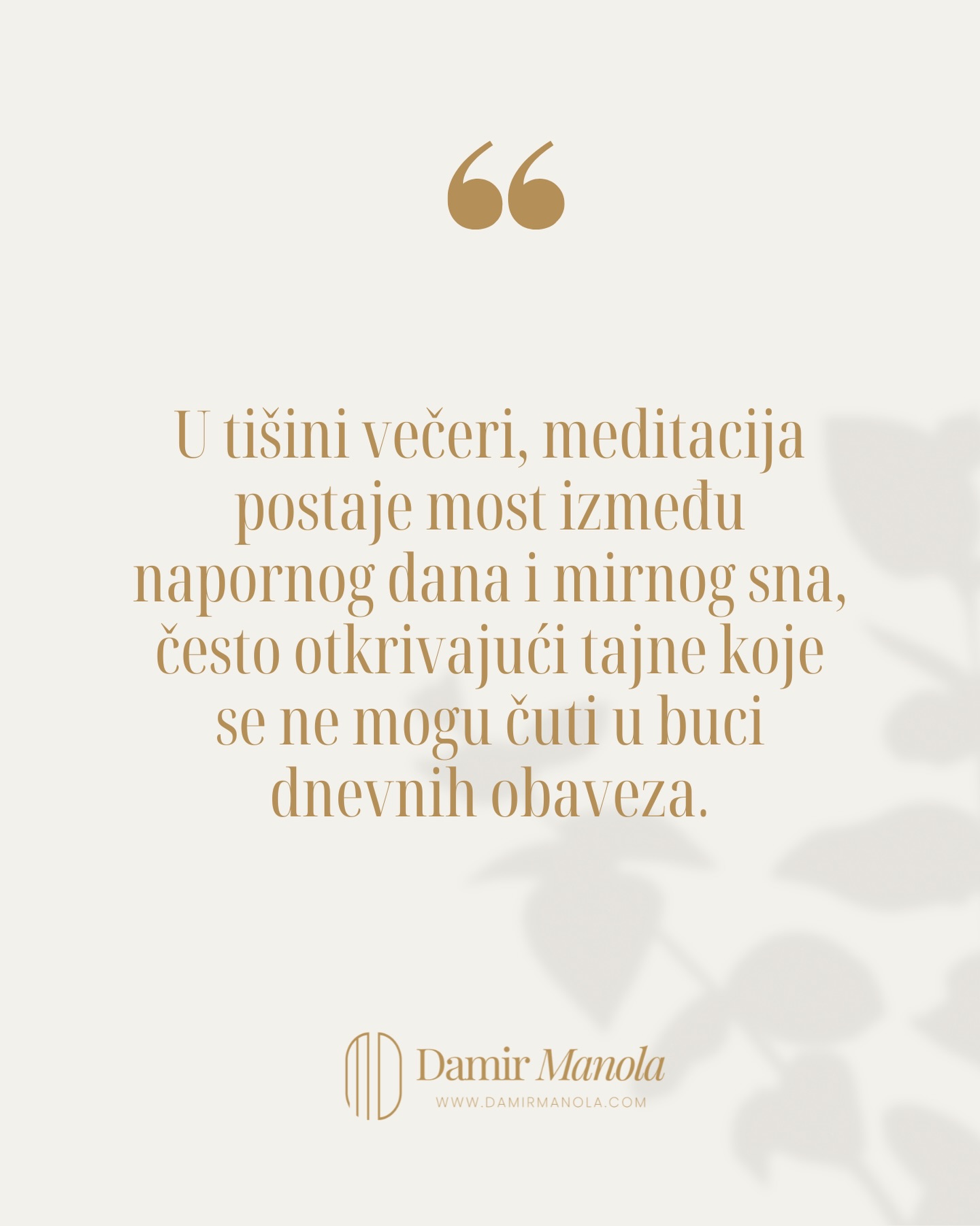 Mnogi ljudi misle da je meditacija odmak od života.
A istina je da je meditacija povratak sebi unutar života.
Kada se živčani sustav stalno nalazi pod pritiskom, čovjek izgubi kontakt sa sobom, s vlastitim ritmom i s onim što stvarno osjeća.
Meditacija vraća taj kontakt.
Zato online programi i meditacije koje sam kreirao nisu sadržaj koji se samo posluša.
To su alati koji vas vraćaju u ravnotežu, pomažu vam u konkretnim životnim izazovima i stvaraju prostor za dublju jasnoću.
Nekad čovjeku treba upravo to:
ne veliki razgovor,
nego nekoliko minuta u kojima se sustav ponovno posloži.
I odatle vrlo često počinje više nego što se na prvi pogled čini.
damirmanola.com
#osobnirazvoj #radnasebi #meditacija