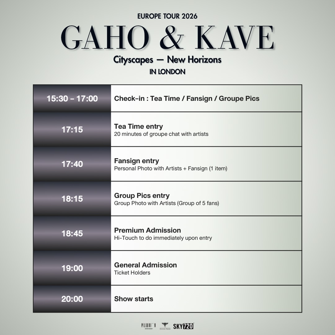 GAHO & KAVE Cityscapes — New Horizons Europe Tour 2026
London concert benefit schedule
See you there !!!
🎟️ Tickets and Info http://envolprod.com/gahokave
#GAHO
#KAVE
#GahoKaveEuropeTour
#CityscapesNewHorizons
#KopInEurope