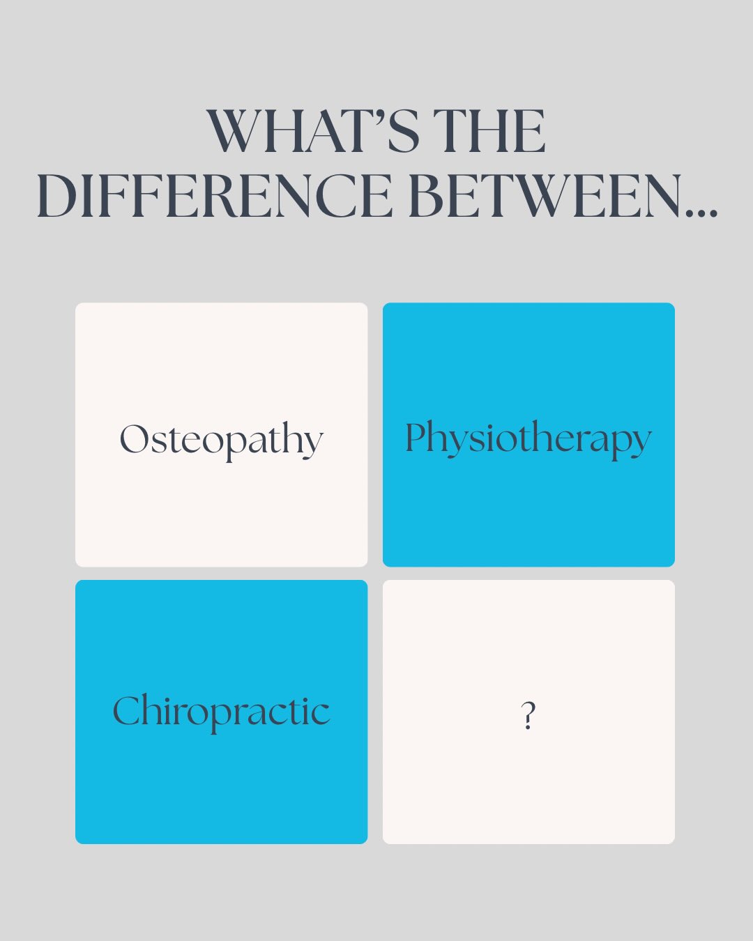 Osteo, Physio or Chiro…🤔
This is one of the most frequently asked questions I get in clinic. Personally, I find there are more similarities than differences.
But broadly speaking…
👩🏻⚕️ Physiotherapy comes from the perspective of exercise rehabilitation to restore any mechanical deficits a person may have.
👩🏻⚕️ Osteopathy comes from the perspective that the body is a unit and should be treated as a whole.
👩🏻⚕️ Chiropractic is based on spinal adjustments in order to have a positive change to the body through manipulating the nervous system via the spine.
Ultimately, all three professions work to improve the structure and function of the body using a variety of manual therapy techniques. All three professions should take a thorough case history, assessment, and then based on those results, form a diagnosis and treatment plan or referral if necessary.
My advice? Choose the practitioner, not the discipline. There is no one superior therapy in this case. Finding someone who works for you will give you much greater results than someone who doesn’t. ☺️
📞 01634 710292
🖥 info@chosteopathy.co.uk
🌐 www.chosteopathy.co.uk
#Osteopathy #MSKHealth #CHOsteopathy
