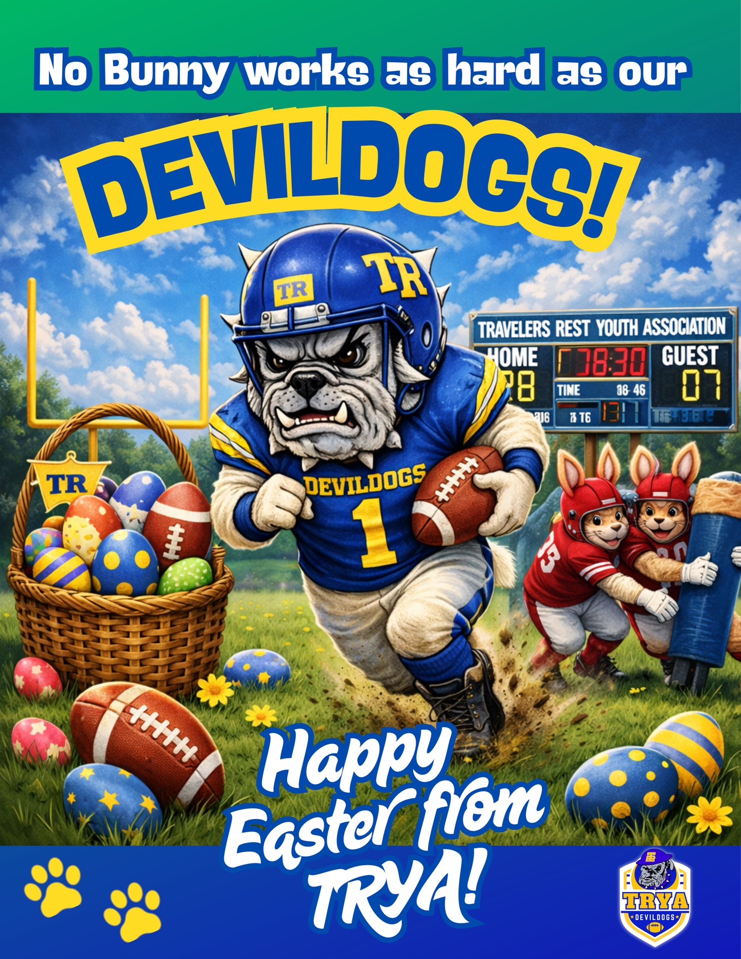 Wishing a Happy Easter to all of our amazing football and cheer families! ✝️🏈📣💛
We hope your day is filled with joy, plenty of sweet treats, and remembering what today is all about! Thank you for being such an incredible part of our community. Your dedication, support, and team spirit make everything we do so special.
Enjoy this time with your loved ones and get ready… we’ll be back on the field and the sidelines before you know it! 💙
#HappyEaster #Devildogs #TravelersRest #TeamFamily #FootballAndCheer