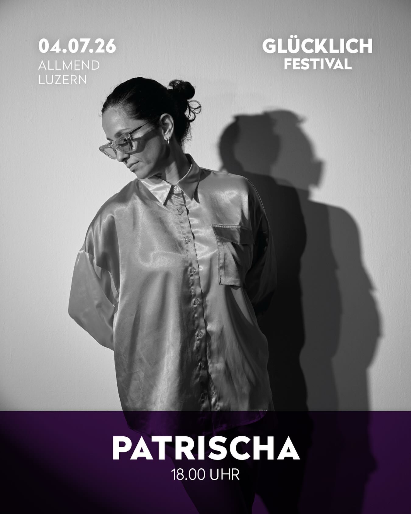 Als nächstes übernimmt Patrischa die DJ Stage 🎧✨
📅 4. Juli 2026
📍 Allmend Luzern
GRÖSSER. BESSER. GLÜCKLICHER! 💜💛🩷
👇 Wer kommt und tanzt sich glücklich?
#GluecklichFestival #Patrischa #DJStage #LineUpDrop #Luzern FestivalSommer