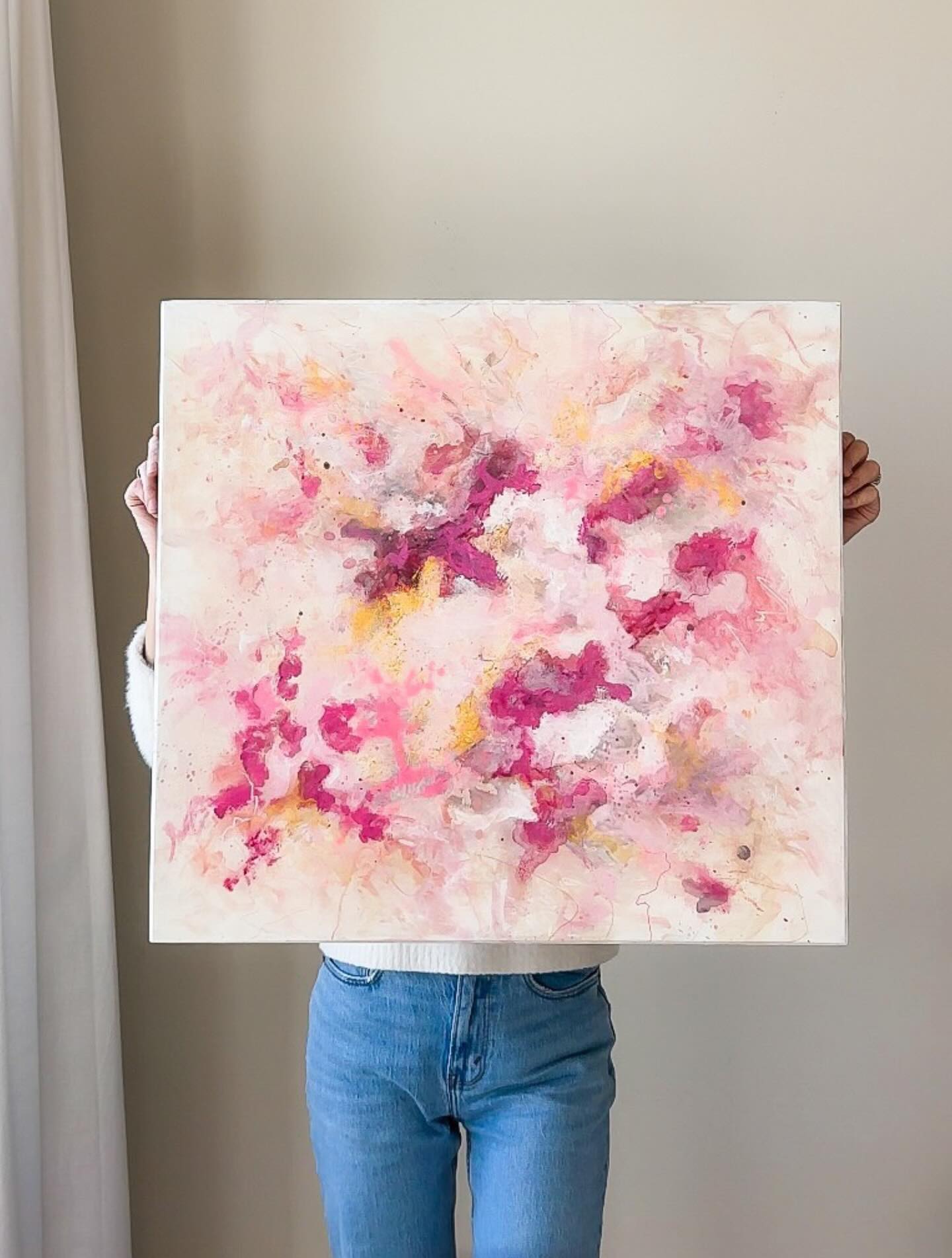 ✨ New art alert ✨
Burgeoning represents that beautiful moment when hope just begins to give way to flourishing. With lush, floral-like layers of pinks, creams and gold, it feels right for springtime.
The painting is acrylic and mixed media on wood, measuring 26 x 24 x 2 inches. It’s available for $465 (with free shipping) on my new website, zimmestudio.com.