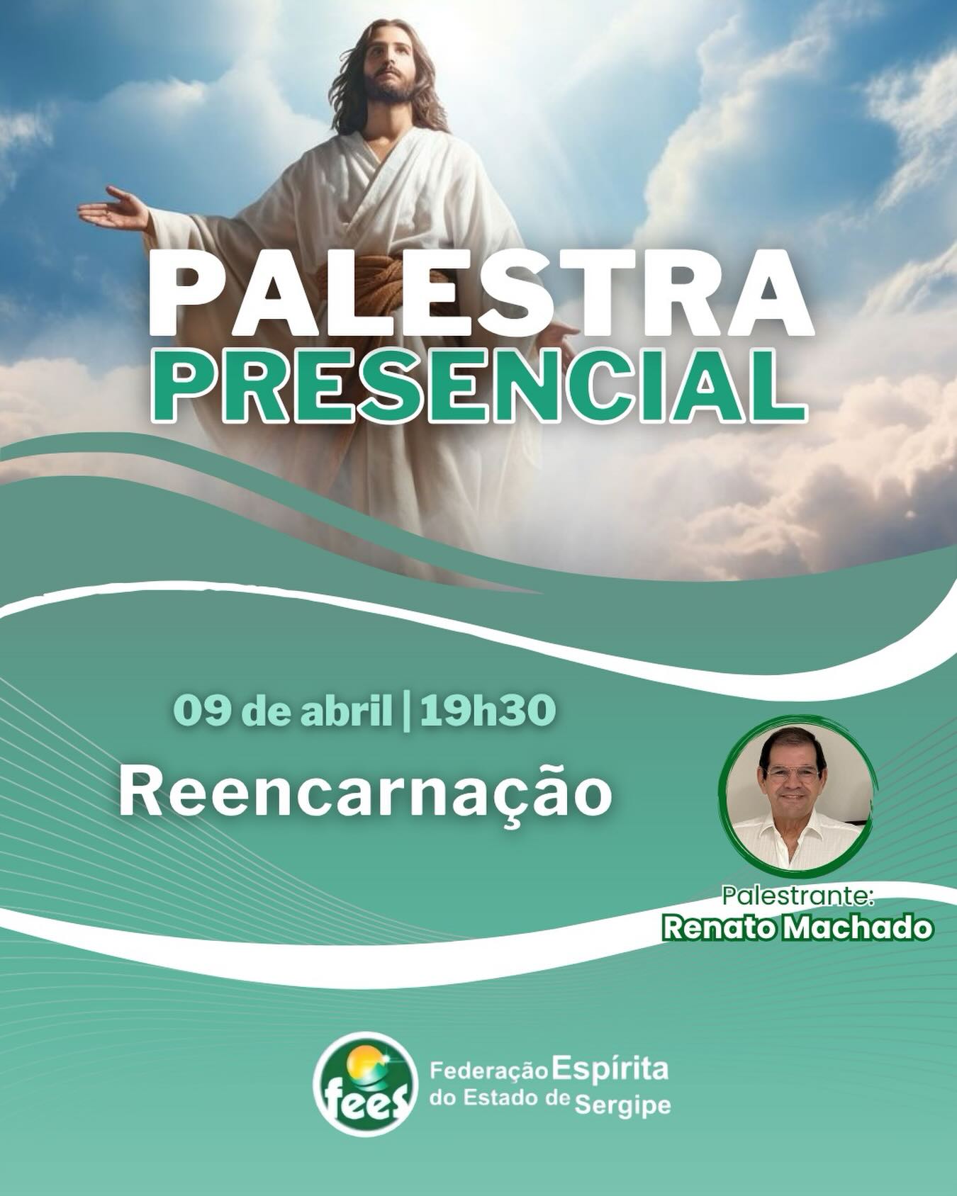 A palestra presencial de hoje na Federação Espírita do Estado de Sergipe vai trazer a reflexão sobre a reencarnação. Você e sua família são nossos convidados para esse momento de conhecimento e aprendizado.
🗓 Data: 09 de abril
⏰ Horário: 19h30
📖 Tema: Reencarnação
🎤 Palestrante: Renato
📍 Local: Federação Espírita do Estado de Sergipe – FEES