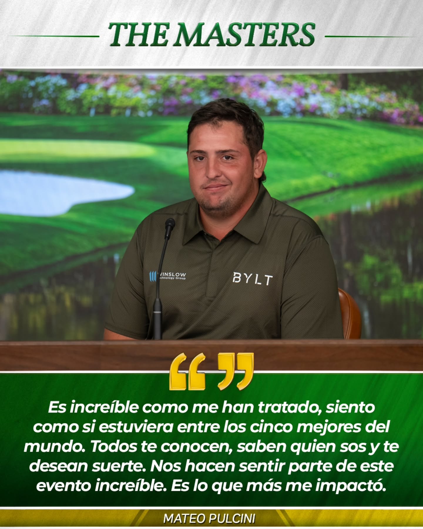 El Masters te hace sentir parte de algo único ✨
Mateo Pulcini 🇦🇷, campeón del LAAC 2026, brindó su primera conferencia de prensa oficial en el imponente Press Building del Masters Tournament en Augusta National Golf Club ⛳️
#themasters