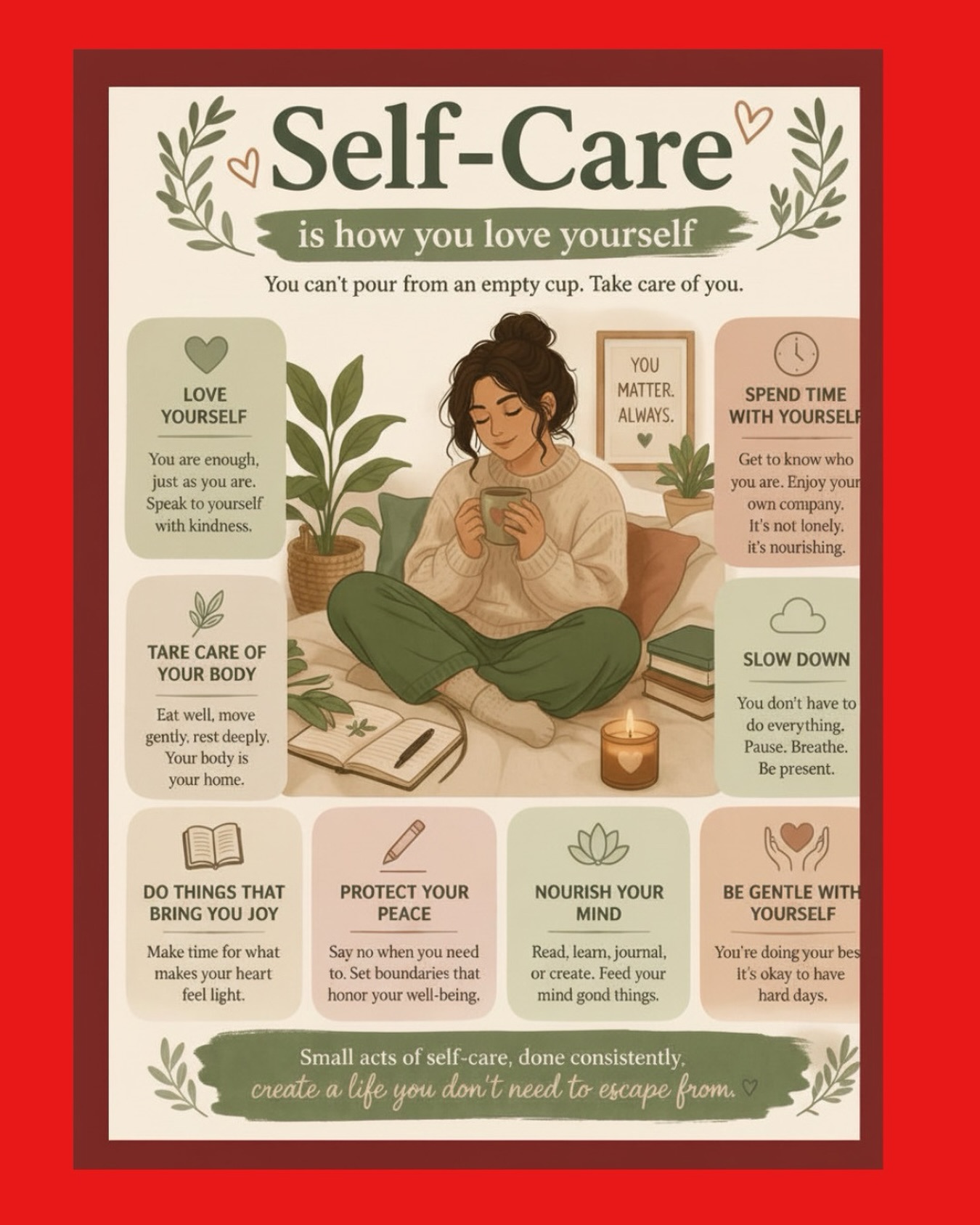 Self-care can often get reduced to something small or indulgent… but in reality, it’s how we sustain ourselves when life feels heavy.
During Stress Awareness Month, it feels important to remember that self-care isn’t about doing more — it’s about noticing what you need and responding with kindness, not pressure.
A big thank you to our counsellor Satinder for creating this beautiful graphic and reminding us of the importance of caring for ourselves in simple, meaningful ways.
It might look like setting a boundary.
Slowing down for a moment.
Being a little softer with yourself on a hard day.
These aren’t luxuries — they’re essential.
Small, consistent acts of care can make a real difference to how we cope, how we feel, and how we move through the world.
💚 What is one small way you can take care of yourself today?
#stressawarenessmonth