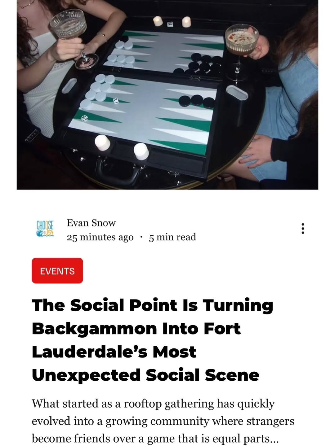 Backgammon is having a moment in Fort Lauderdale, and The Social Point is helping lead it. @thesocialpointclub
We recently featured Rosemary Steffen and The Social Point Backgammon Club after discovering one of their events and seeing firsthand how this growing community is creating real connection, new friendships, and meaningful memories around the table.
From rooftop nights to themed gatherings, this is more than a game night. It is a welcoming social space built for both beginners and experienced players alike.
Read the story here: https://www.choose954.com/the-social-point