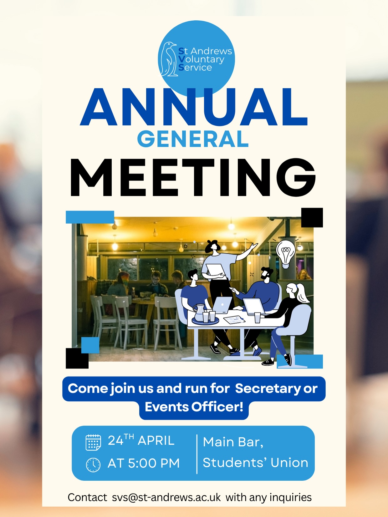 Come to our AGM 24th April @17:00 in the Union Main Bar!