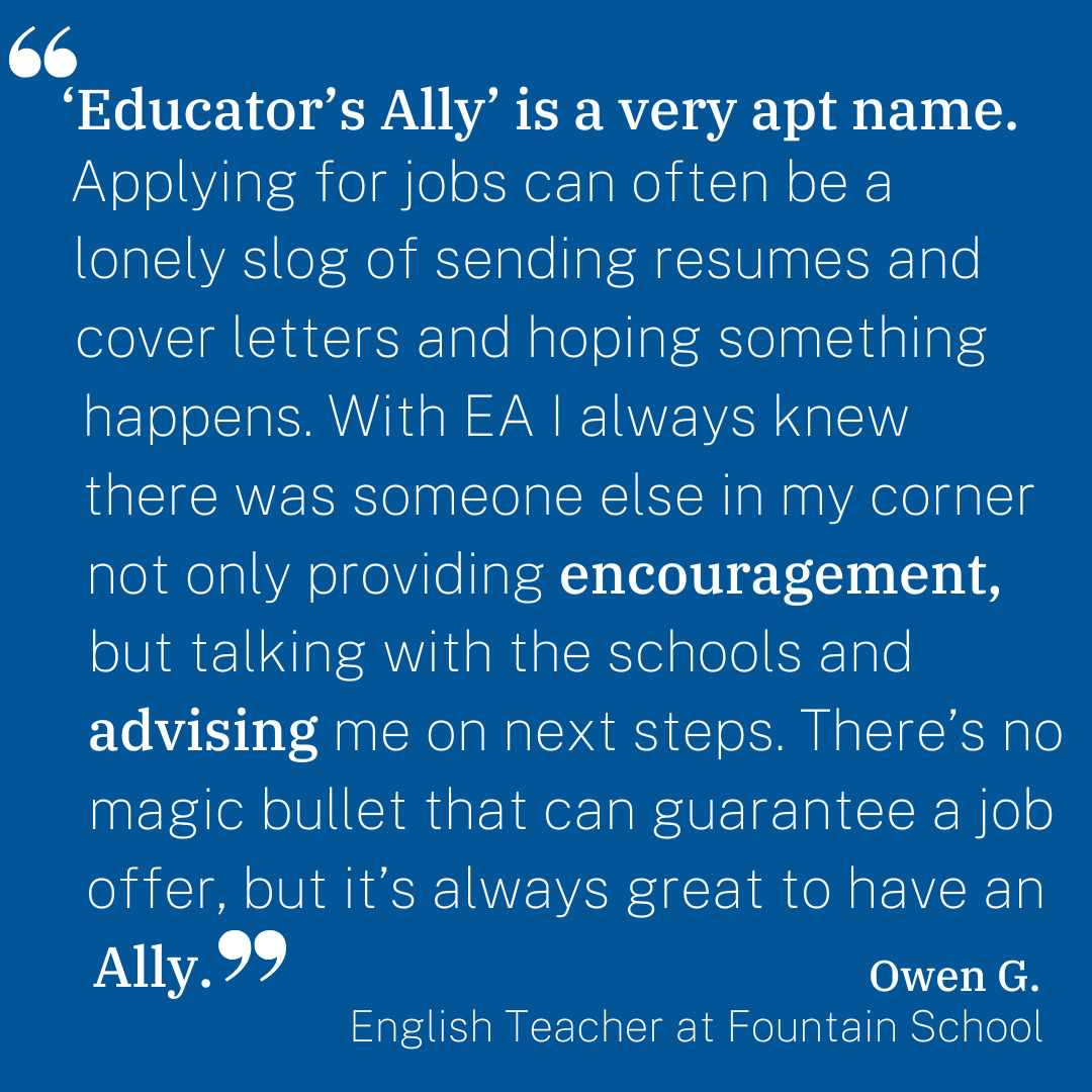 At Educator’s Ally, our Placement Managers partner with you throughout your job search, offering guidance, support, and advocacy every step of the way.
.
.
.
#educatorsally #indyschools #privateschools #boardingschools #dayschools #education #jobsearch #jobsearching #teachers #teacherjobs #teaching #teachingjobs