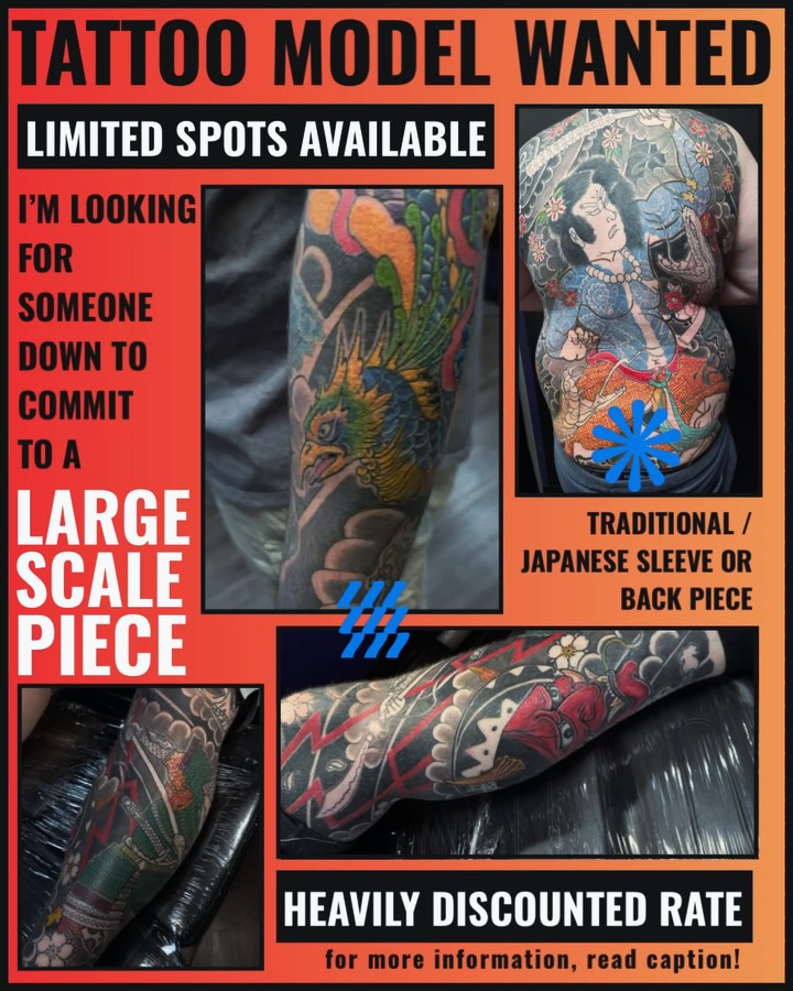TATTOO MODEL WANTED
We’re looking for someone ready to commit to a large-scale piece 🖤
• Choose from a selection of custom concepts
• Style focus: Traditional / Japanese Sleeve or Backpiece
• Designed for flow, longevity, and impact
HERE’S WHAT YOU GET:
• Work by a tattoo artist with 30+ years of experience
• Heavily discounted rate
• Fully custom, one-of-a-kind design
• A statement piece built to last a lifetime
HERE’S WHAT WE NEED:
• Commitment to the full project
• Minimum 1–2 sessions per month until completion
• Reliability + clear communication
• Serious inquiries only
READY TO START?
DM: @darngooddogs