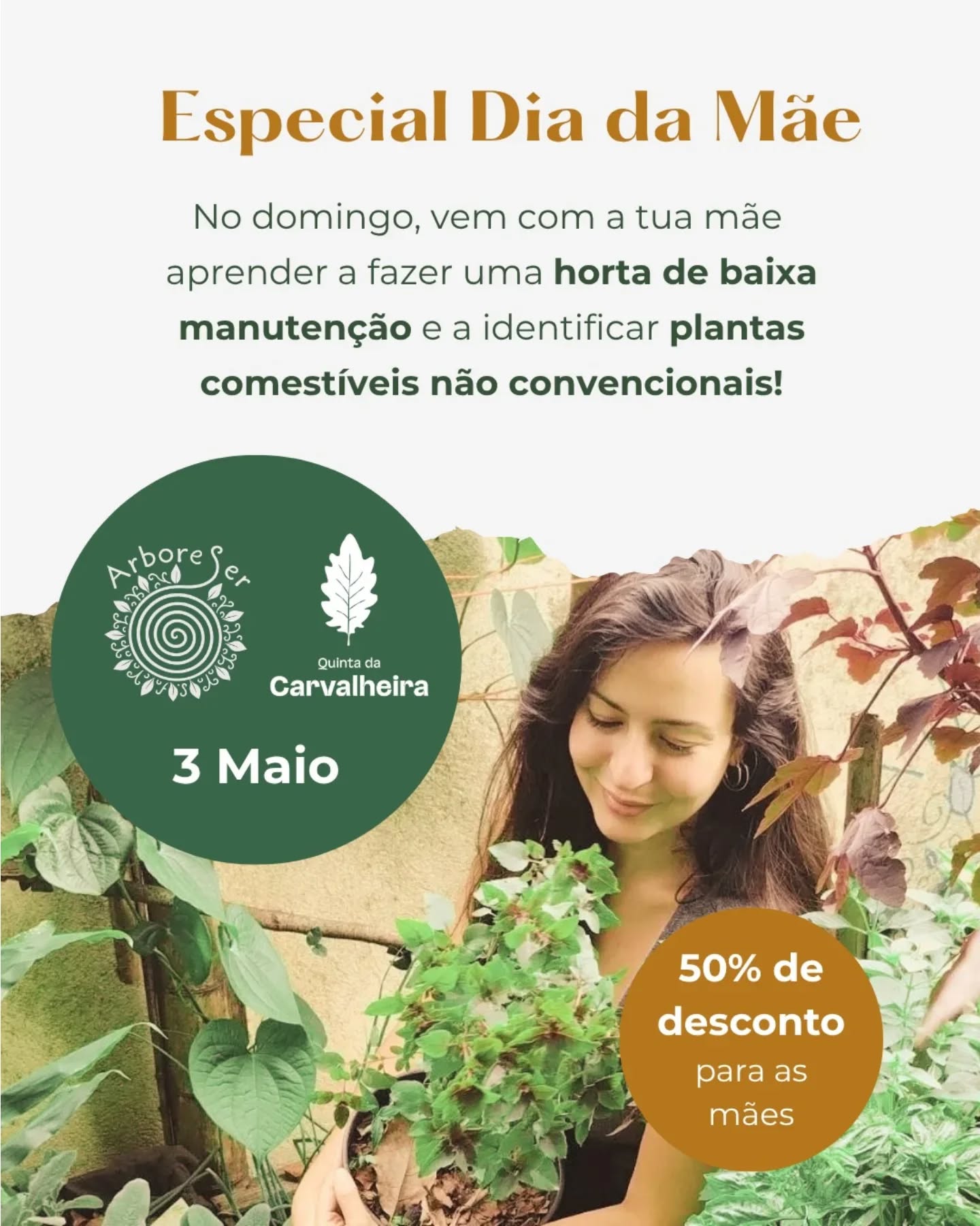 🌿 Neste Dia da Mãe, oferece tempo, natureza e autonomia.
Aproveita e vem visitar-nos à Quinta da Carvalheira!
No dia 3 de maio, convidamos-te a celebrar o Dia da Mãe de uma forma diferente 💛
Temos 50% de desconto para mães nos workshops de domingo!
Workshop 1: Canteiros de autonomia: horta de baixa manutenção (10h–12h30)
Workshop 2: O incrível mundo das PANCs: Plantas Alimentícias Não Convencionais (14h30–17h)
Um convite para abrandar, aprender, pôr as mãos na terra e reconectar com o essencial. Porque cuidar também é cultivar e não há melhor presente do que experiências que nos dão conhecimento tão útil nos tempos que correm!
Ideal para vires com a tua mãe… ou para te ofereceres esse tempo.
📍 Soure, Coimbra
👉 Inscrições por mensagem ou link na bio.
⚠️ Vagas limitadas
Marca aqui aquela mãe que merece este dia 🌱