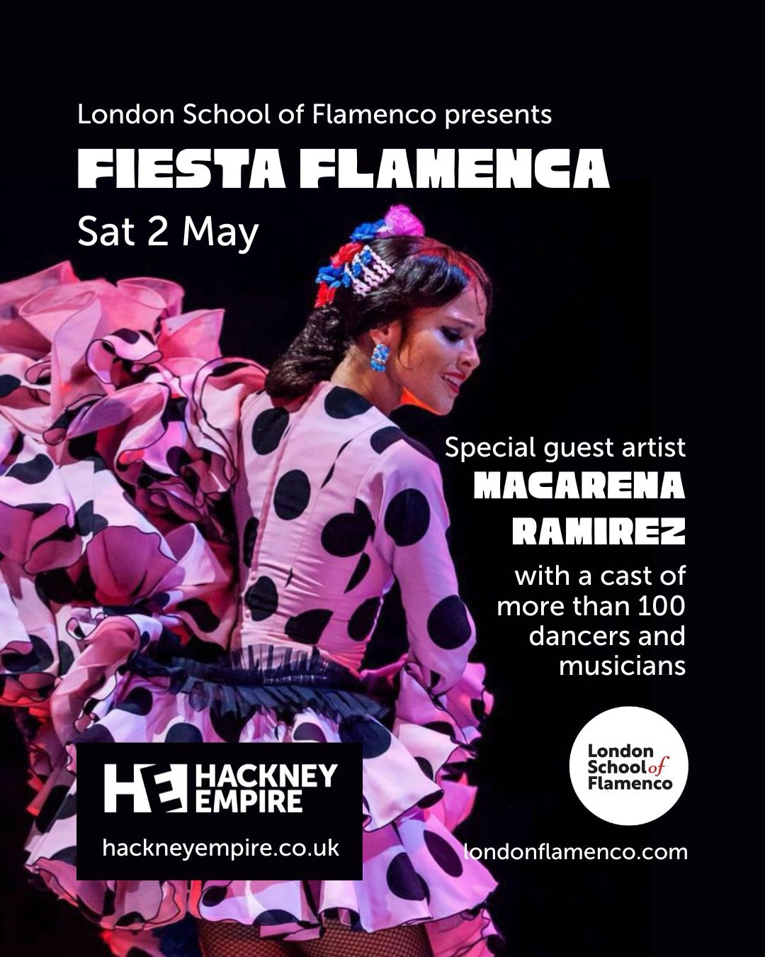 Experience the passion and artistry of flamenco at Fiesta Flamenca!
Join us for an unforgettable night of dance and live music, featuring internationally acclaimed guest artist Macarena Ramirez and a cast of over 100 dancers from the London School of Flamenco.
📅 Saturday 2nd May
📍 Hackney Empire
🕢 7:30 PM
🎟️ Tickets available now on the Hackney Empire website (link in bio)
#Flamenco #Flamencoshow #London #HackneyEmpire #Liveperformance