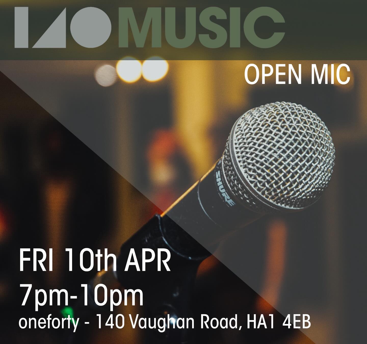 🎙️ Join us for the Open Mic this Friday🎙️
📆 Friday 10th April
⏱️7pm-10pm
📍oneforty - 140 Vaughan Road, HA1 4EB
🍻🍾 Bar open
✅ free event
Everyone welcome
🔔OPEN MIC TALENT SEARCH 🔔
Calling all:
🎵- musicians
🤣- stand up comics
🪄- magicians
😎- rappers
🖋️- poets
Tag anyone you know who you think would be keen to join us, or feel free to share this post 😘
If performing isn’t your thing, come along, enjoy the night and maybe have a drink…or 2!
#openmic #westharrow #nwlondon #harrowonthehill