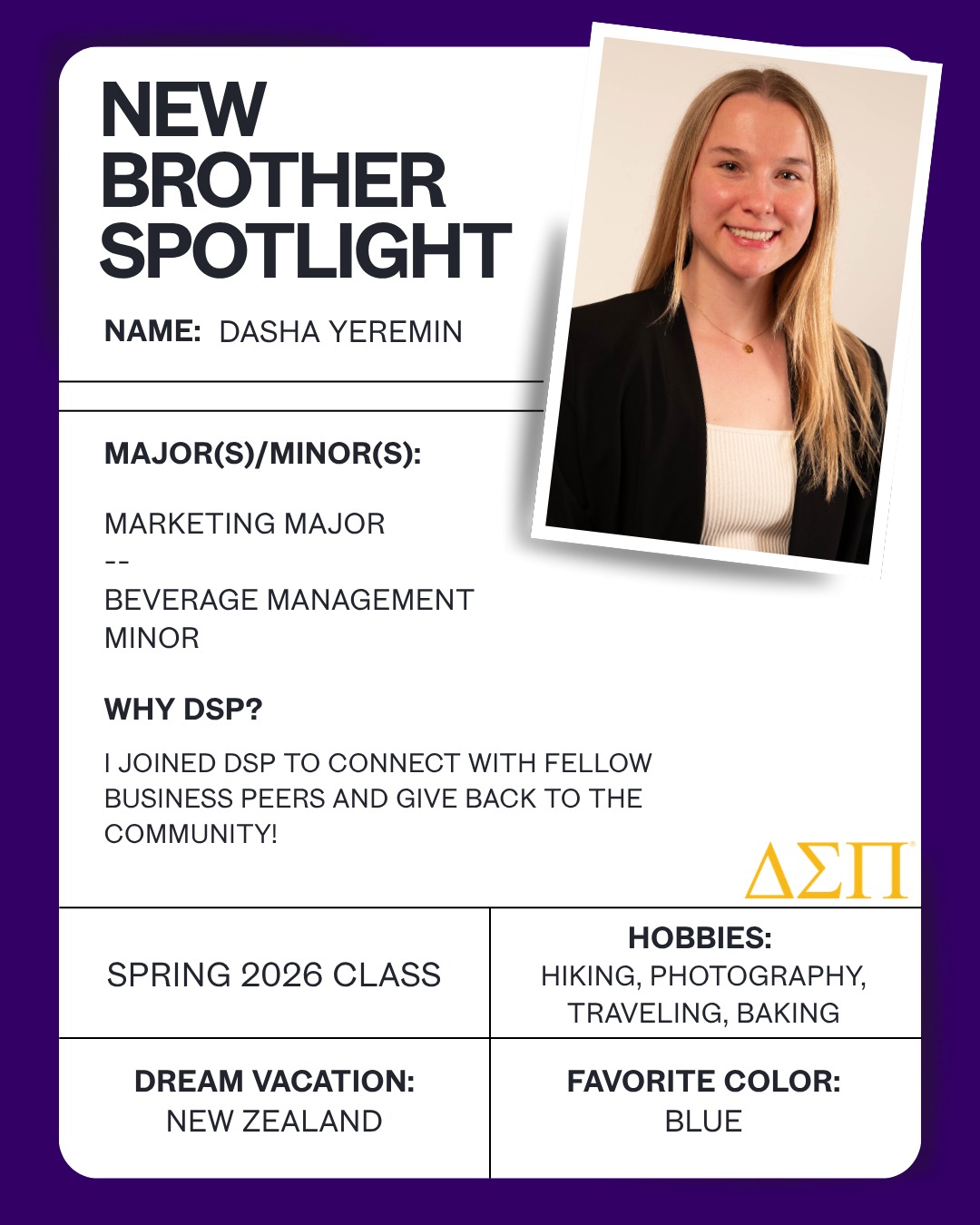 NEW BROTHER SPOTLIGHT ⭐️
Introducing our final new brother of the Spring 2026 Class, Dasha Yeremin!
#rit #epsilonlambda #deltasigmapi