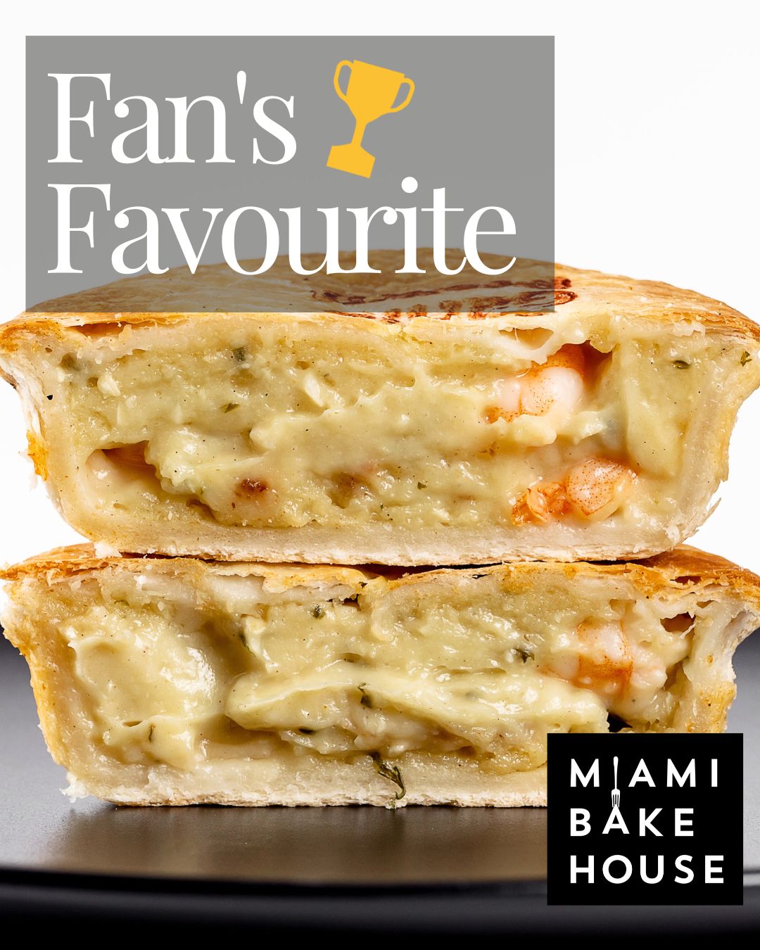 This week our Fan Favourite is a treasure chest of succulent prawns, submerged into our legendary Miami Bakehouse garlic sauce. 🥧🍤 💛
Encased in our signature flaky pie pastry, the Garlic Prawn pie has legendary status within Western Australia. Winner of many baking industry awards, this pie exceeds any other ordinary pie.