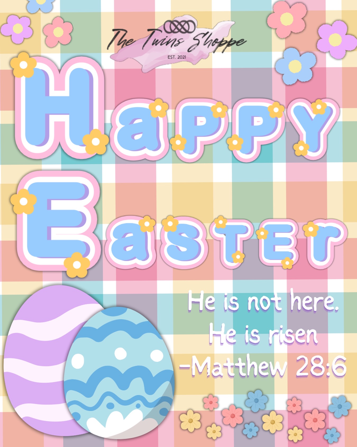 Wishing you and your loved ones a Happy Easter today. The greatest gift on Earth is having a relationship with our Lord and Savior. “He is not here….he has risen just as he said.” 🌅✝️
.
.
#happyeaster #thetwinsshoppe #godisgood
#jesuschrist