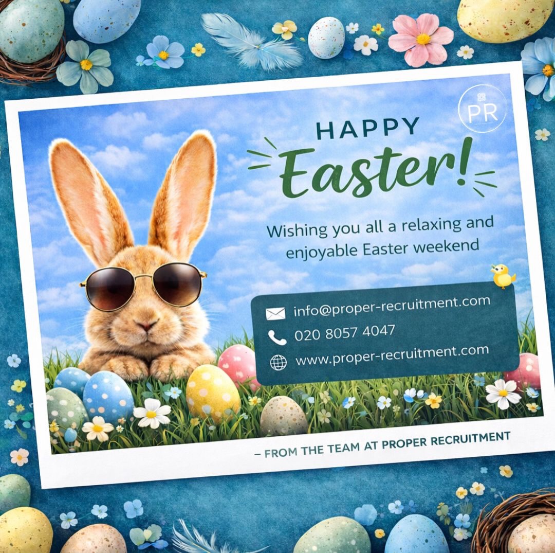 🐣Happy Easter🐰
This weekend is all about taking a moment to pause, recharge and enjoy time with those around you 🪺✨
Wishing you all a relaxing and enjoyable Easter Sunday 🫶
From the team at Proper Recruitment 🤎
#HappyEaster #EasterSunday #BankHolidayWeekend #ProperRecruitment #Recruitment