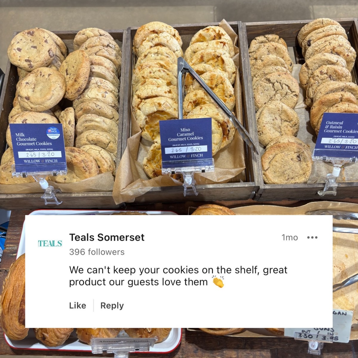 We’re always really pleased to see our cookies heading out to @teals_store.
We’ve been supplying them week in, week out for years now, and it’s lovely that they’re still as popular as ever.
There’s always a good line-up of flavours to choose from, alongside so many brilliant local producers doing excellent things too. A brilliant farm shop to visit, and one we are so happy to have as part of our ever-growing network of stockists.
Very grateful for the continued support - thank you, @teals_store!