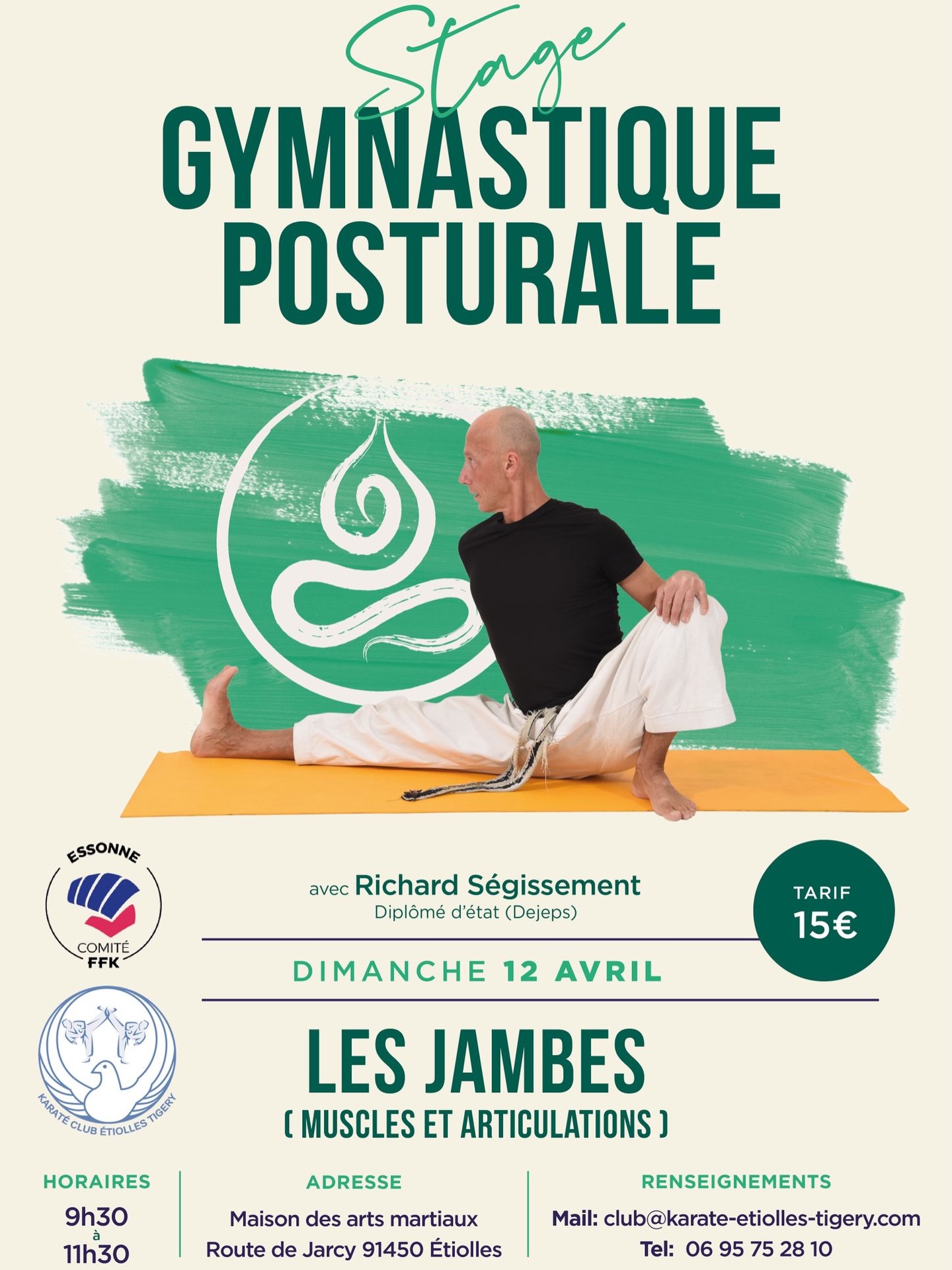 🔥 𝗗𝗼𝘂𝗹𝗲𝘂𝗿𝘀 𝗮𝘂𝘅 𝗴𝗲𝗻𝗼𝘂𝘅, 𝗰𝗵𝗲𝘃𝗶𝗹𝗹𝗲𝘀, 𝗵𝗮𝗻𝗰𝗵𝗲𝘀 ? 𝗠𝗮𝗻𝗾𝘂𝗲 𝗱𝗲 𝘀𝘁𝗮𝗯𝗶𝗹𝗶𝘁é 𝗼𝘂 𝗱𝗲 𝗺𝗼𝗯𝗶𝗹𝗶𝘁é ?
👉 Que vous soyez pratiquant d’arts martiaux… ou non, ce stage peut vraiment faire la différence.
📢 Le KARATÉ ÉTIOLLES-TIGERY 𝗼𝗿𝗴𝗮𝗻𝗶𝘀𝗲 𝘂𝗻 𝘀𝘁𝗮𝗴𝗲 𝗮𝗱𝘂𝗹𝘁𝗲 𝗱𝗲 𝗴𝘆𝗺𝗻𝗮𝘀𝘁𝗶𝗾𝘂𝗲 𝗽𝗼𝘀𝘁𝘂𝗿𝗮𝗹𝗲, 𝗮𝗻𝗶𝗺é 𝗽𝗮𝗿 𝗥𝗶𝗰𝗵𝗮𝗿𝗱 𝗦é𝗴𝗶𝘀𝘀𝗲𝗺𝗲𝗻𝘁 (𝗱𝗶𝗽𝗹ô𝗺é 𝗱’É𝘁𝗮𝘁).
🗓 Dimanche 12 avril
🕤 9h30 – 11h30
📍 Maison des arts martiaux – Étiolles
💶 15€
🥋 𝗣𝗿𝗮𝘁𝗶𝗾𝘂𝗮𝗻𝘁𝘀 (𝗸𝗮𝗿𝗮𝘁é, 𝘀𝗽𝗼𝗿𝘁𝘀, 𝗳𝗶𝘁𝗻𝗲𝘀𝘀…)
👉 Optimisez vos performances et protégez votre corps :
✔ Meilleurs appuis et équilibre
✔ Plus de mobilité (hanches, genoux, chevilles)
✔ Techniques plus stables et efficaces
✔ Prévention des blessures
🌿 𝗡𝗼𝗻 𝘀𝗽𝗼𝗿𝘁𝗶𝗳𝘀 / 𝗱𝗼𝘂𝗹𝗲𝘂𝗿𝘀 𝗮𝗿𝘁𝗶𝗰𝘂𝗹𝗮𝗶𝗿𝗲𝘀
👉 Retrouver du confort dans vos mouvements :
✔ Soulager tensions et raideurs
✔ Améliorer votre posture
✔ Retrouver de la mobilité
✔ Mieux comprendre votre corps
🎯 𝗧𝗵è𝗺𝗲 : 𝗟𝗲𝘀 𝗷𝗮𝗺𝗯𝗲𝘀 – 𝗺𝘂𝘀𝗰𝗹𝗲𝘀 𝗲𝘁 𝗮𝗿𝘁𝗶𝗰𝘂𝗹𝗮𝘁𝗶𝗼𝗻𝘀
Un travail ciblé, concret et accessible pour mieux bouger… durablement.
👉 Accessible à tous – même sans pratique sportive
Règlement sur place
📩 club@karate-etiolles-tigery.com
📞 06 95 75 28 10
💬 𝗡𝗲 𝗹𝗮𝗶𝘀𝘀𝗲𝘇 𝗽𝗮𝘀 𝗹𝗲𝘀 𝗱𝗼𝘂𝗹𝗲𝘂𝗿𝘀 𝘀’𝗶𝗻𝘀𝘁𝗮𝗹𝗹𝗲𝗿.
𝗩𝗲𝗻𝗲𝘇 𝗰𝗼𝗺𝗽𝗿𝗲𝗻𝗱𝗿𝗲, 𝗰𝗼𝗿𝗿𝗶𝗴𝗲𝗿… 𝗲𝘁 𝗽𝗿𝗼𝗴𝗿𝗲𝘀𝘀𝗲𝗿
#douleursarticulaires #karatedo