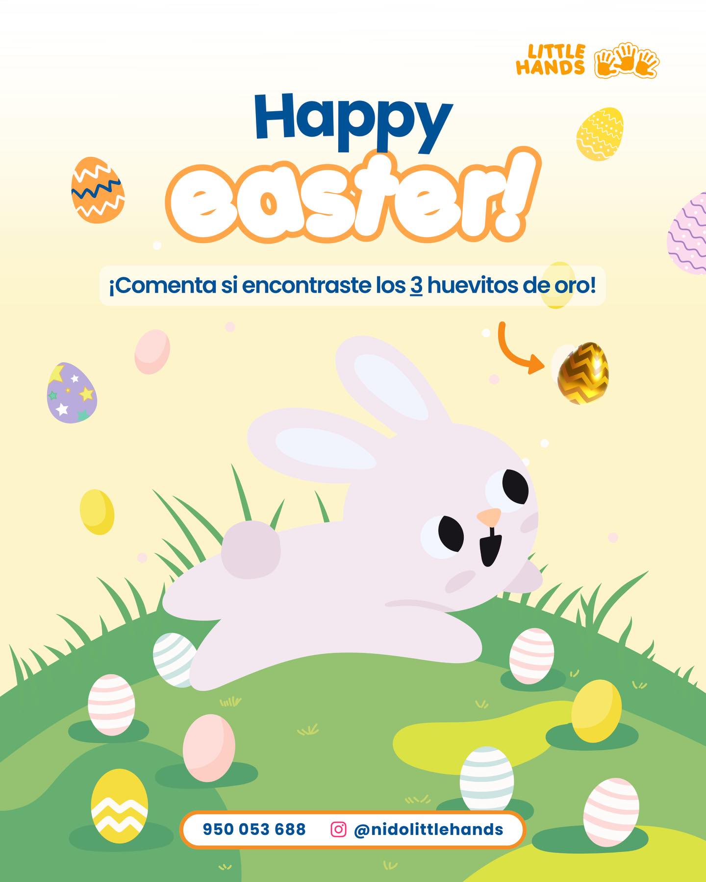 Happy Easter Day! 🐰💛🪺
¡Comenta si encontraste los 3 huesitos de oro!
🍎 1 a 6 añitos
📞 950 053 688
📍Los Jaguares 104 - Matellini, Chorrillos. Lima
✏️ ADMISIÓN 2026!
🐥 Estimulación Temprana
#nidolittlehands #nidoslima #añoescolar #nidobilingue