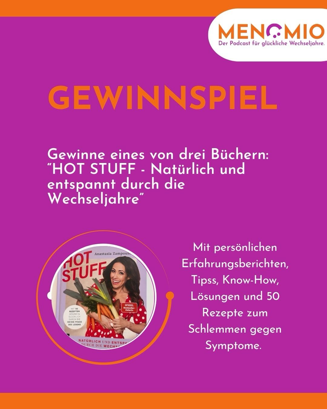 ✨🍀GEWINNSPIEL 🍀✨
Passend zur aktuellen MENOMIO Episode verlose ich 3x1 Buch 📕 von Anastasia Zampounidis:
Hot, Stuff – natürlich und entspannt durch die Wechseljahre.
Und so kannst du mitmachen:
🧡 like diesen Beitrag
🩷 folge @menomio_podcast und @anastasia.zampounidis
🧡 schreibe in den Kommentaren, warum dich das Buch interessiert.
🩷 Zusatzaufgabe: markiere eine Freundin, die dieses Buch auch kennen und lesen sollte.
👉 Am 14. April entscheidet das Zufallsprinzip über die drei Gewinnerinnen. Diese werden von mir verständigt. Das Gewinnspiel steht in keinen Zusammenhang mit Meta.
🍀💫 V I E L G L Ü C K 💫🍀