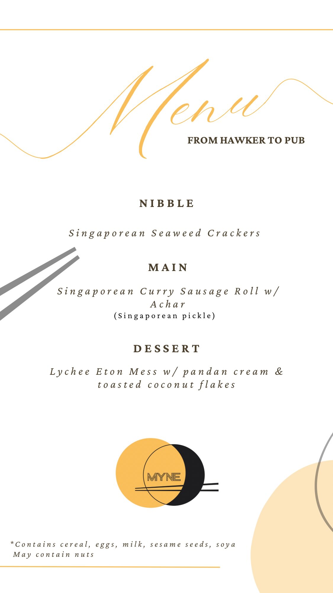 From Hawker to Pub — a Singapore meets England menu.
Inspired by Singapore roots and British comforts, brought together in the MYNE way. 🎟️ Ticket link in bio | Vegetarian option available.
#mynesupperclub #londonsupperclub #popupdining #eatwithus #londonfood