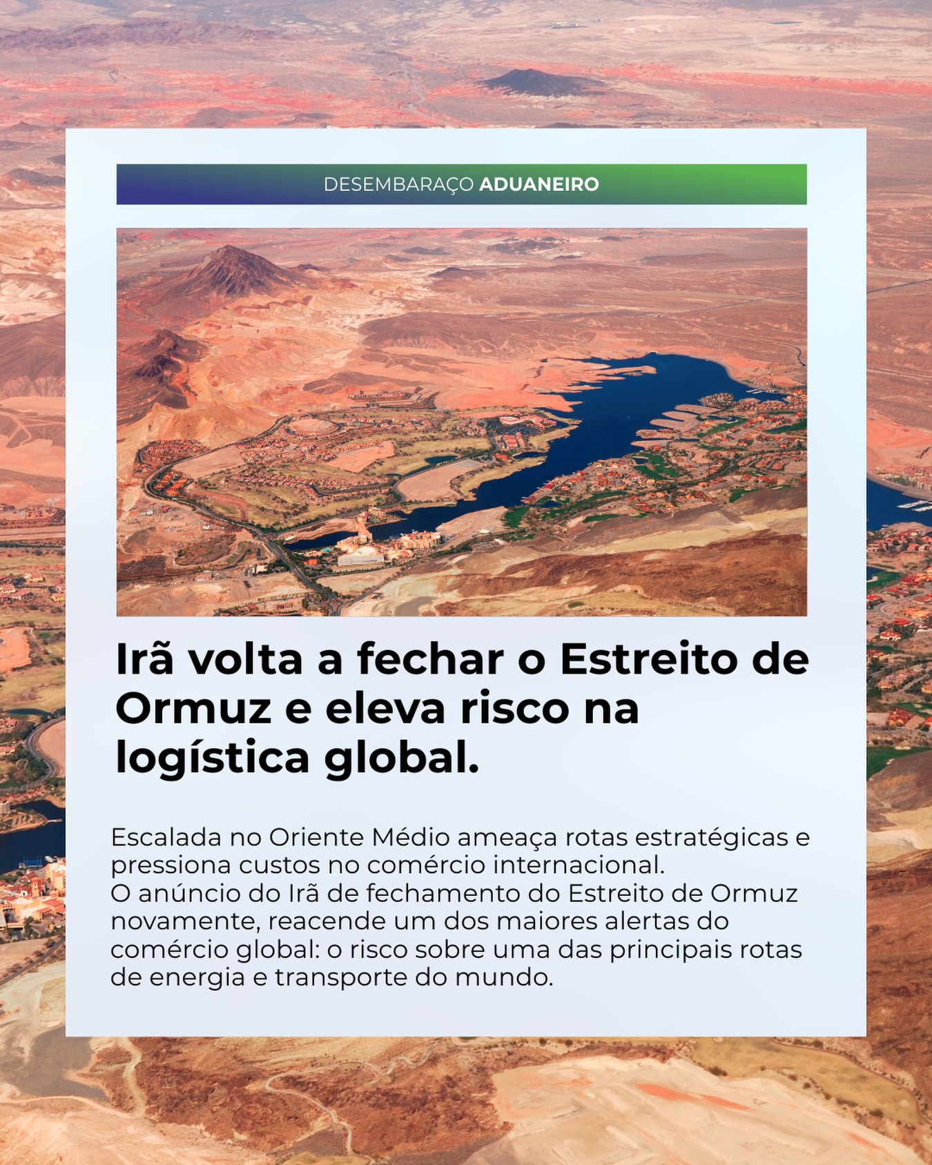 O anúncio do Irã de fechamento do Estreito de Ormuz reacende um dos maiores alertas do comércio global: o risco sobre uma das principais rotas de energia e transporte do mundo.
A medida ocorre em meio ao agravamento das tensões com Israel e aos sinais de fragilidade no cessar-fogo com os Estados Unidos. Paralelamente, ataques se intensificam no Líbano e em países do Golfo, ampliando a instabilidade regional.
O impacto já começa a se espalhar pela logística global. Com a pressão sobre o transporte marítimo, o modal aéreo ganha relevância, mas com limitações: no Brasil, a carga aérea doméstica recuou 7,2% em janeiro de 2026 e a internacional caiu 3,8%, enquanto o querosene de aviação acumula alta de 55%, elevando significativamente os custos operacionais.
Diante desse cenário, surgem alternativas estratégicas. O Brasil avançou em um acordo com a Turquia para viabilizar rotas via portos turcos, criando novas possibilidades para exportações ao Oriente Médio e Ásia Central, reduzindo a dependência de áreas mais sensíveis ao conflito.
Além disso, iniciativas logísticas em países como Suíça e Turquia reforçam a necessidade de diversificação modal, especialmente no Brasil, onde mais de 60% das cargas ainda dependem do transporte rodoviário.
Na prática, o cenário gera pressão imediata sobre fretes e combustíveis, aumento da volatilidade nos custos logísticos e redução da previsibilidade nas operações.
Em um ambiente cada vez mais instável, planejamento, inteligência logística e gestão de risco deixam de ser diferenciais e passam a ser essenciais.
📱 Fale com a equipe da EXIM: (51) 99928-4775
Previsibilidade começa com estratégia.