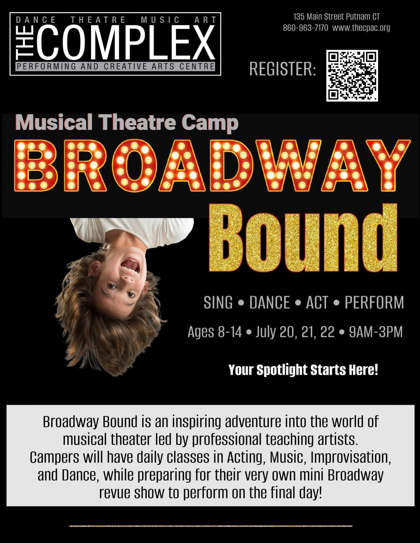 BROADWAY BOUND - Musical Theatre Camp
July 20, 21, 22 - 9am-3pm
Three days of singing, dancing, and acting inspired by the magic of Broadway.
Register: link in bio!