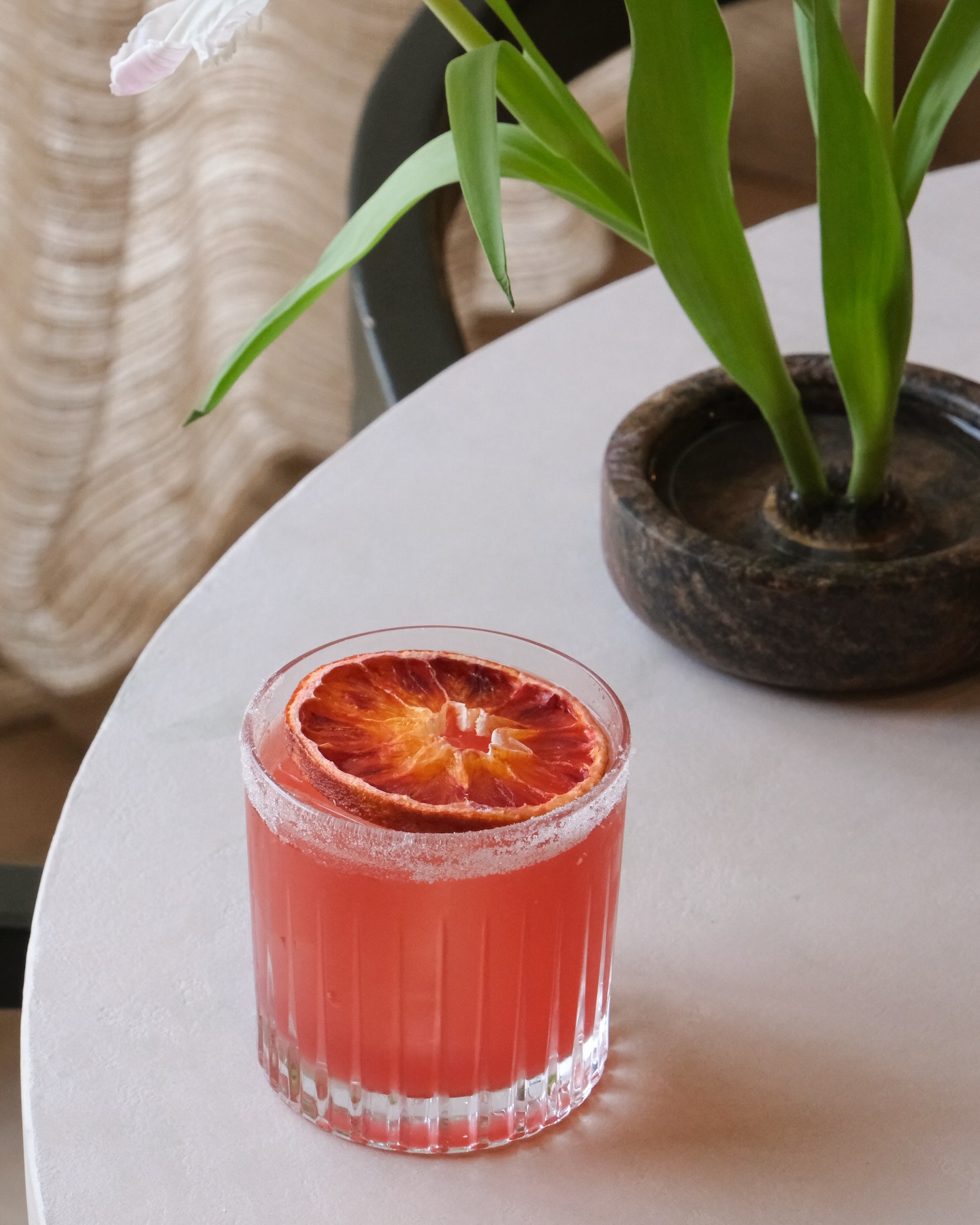Blood Orange Margarita.
Seasonal blood orange, with fresh citrus and a subtle bitter finish.
