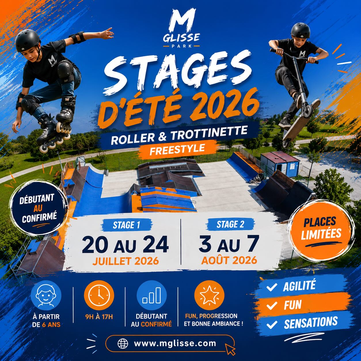 ☀️ STAGES D’ÉTÉ 2026 AU M GLISSE PARK ☀️
Les inscriptions sont ouvertes pour nos stages de roller freestyle et trottinette freestyle au M Glisse Park !
📅 20 au 24 juillet 2026
📅 3 au 7 août 2026
✅ À partir de 6 ans
✅ De 9h à 17h
✅ Du débutant au confirmé
✅ Places limitées
Au programme : progression, agilité, fun et sensations dans un skatepark unique pour apprendre, se perfectionner et se faire plaisir tout l’été.
🎟 Codes promo :
MGLISSE26 = -50€ pour les adhérents ou anciens participants à un stage 2025/2026
KIDS26 = -100€ pour le 2e enfant de la même fratrie
📍 M Glisse Park
🌐 Inscriptions sur www.mglisse.com
#MGlisse #MGlissePark #StageEte2026 #RollerFreestyle #TrottinetteFreestyle