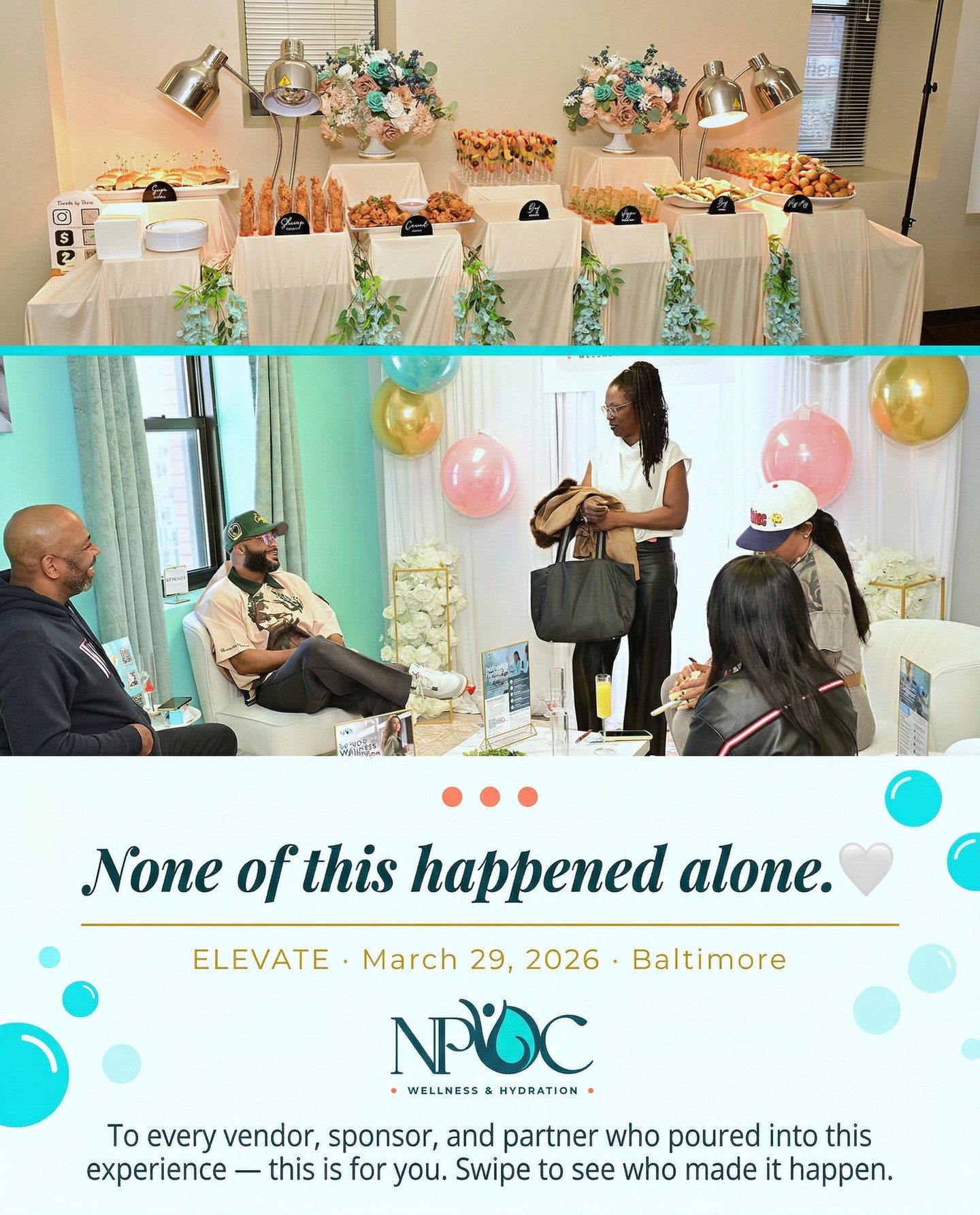 ELEVATE didn't happen because of one team.
It happened because an entire community said yes.
To our sponsors, our vendors, our catering partners,
and our decor team — you walked into that room and
gave Baltimore something to remember.
Every detail was intentional. Every business that
showed up brought their absolute best. And the people
who walked through those doors felt every single bit
of it.
✨ Our Sponsors:
@moderncontempo @recovery180md
🛍 Our Vendors:
@intentionallylinkedjewelry @evenkeelwellnessspa
@niawellness @thesoftstation @tidecreekfinancial
@thehealinghennaa@moodbymiaofficial
🍽 Catering & Décor:
@mkdelights @boujeebri_berries @treats_by_tosin
@bellons
We see you. We appreciate you.
ELEVATE was yours too. 🤍
#NPOCWellness #ElevateEvent #FutureOfWellness