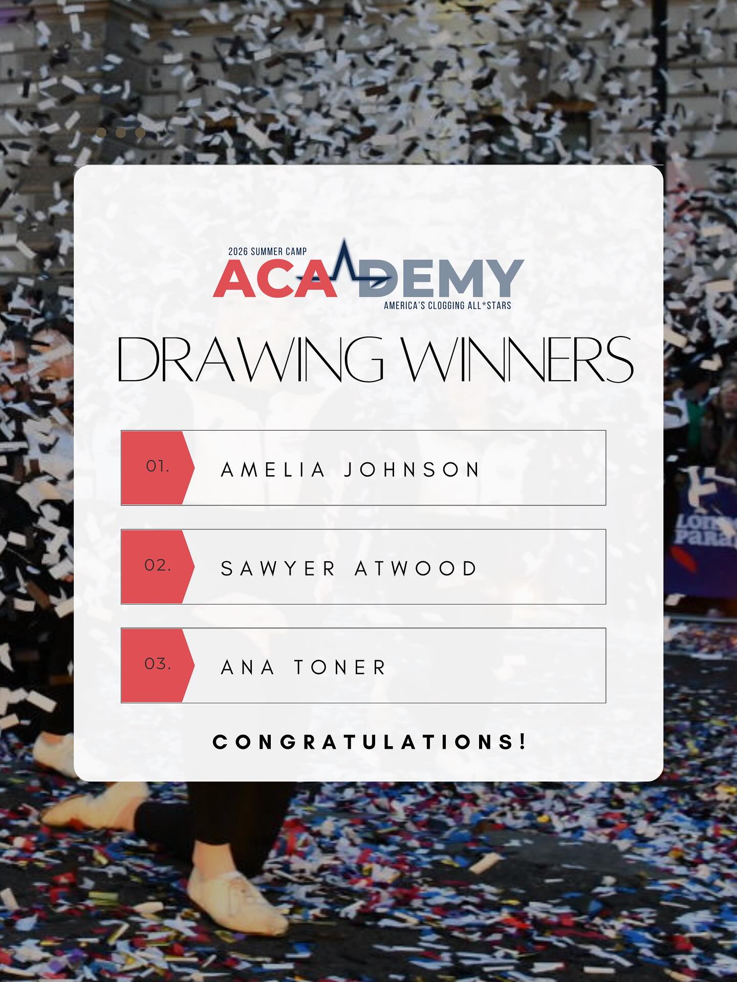 CONGRATULATIONS to our ACAdemy drawing winners! Your accounts have been updated to reflect your earnings. We are so excited you are joining us for our 1st ever ACAdemy!✨🤍
https://www.americascloggingallstars.com/academy