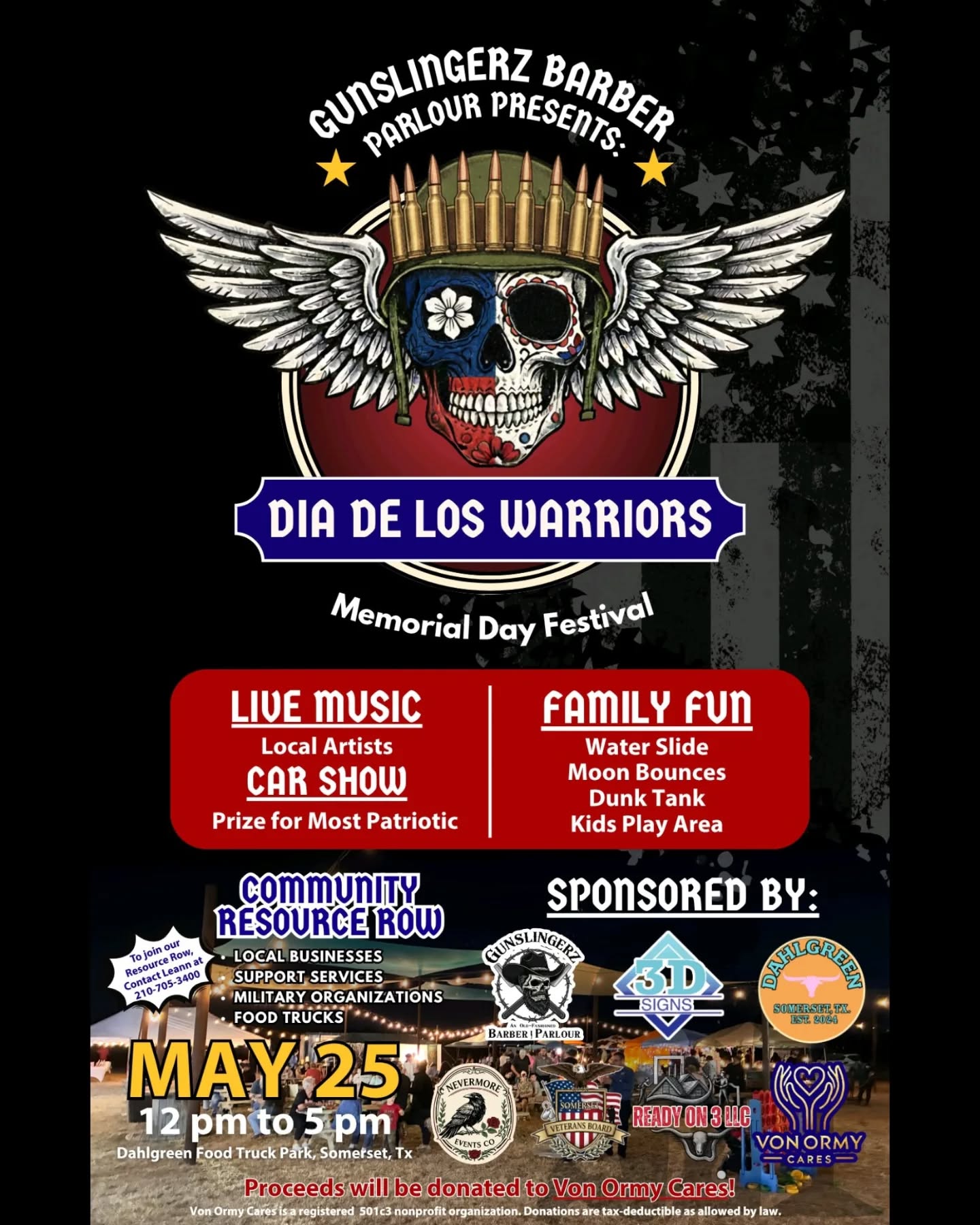 Nevermore Events Co. is beyond honored to be part of Día De Los Warriors 🇺🇸🖤 Thank you to @gunslingerz_parlour
For such an amazing opportunity 🙌🏽
A day built to celebrate, support, and stand alongside our community—especially those who’ve served.
We’re calling all vendors to join us for this incredible Memorial Day festival 🎪✨
📩 Send your email to nevermoreeventsco@gmail.com to get the vendor form & details — veteran-owned businesses will receive first priority
Let’s build something meaningful together… for the community, for our warriors ❤️🔥
Spots will go fast—don’t wait.
#NevermoreEventsCo #DiaDeLosWarriors #VendorCall #SupportVeterans #somersetTX