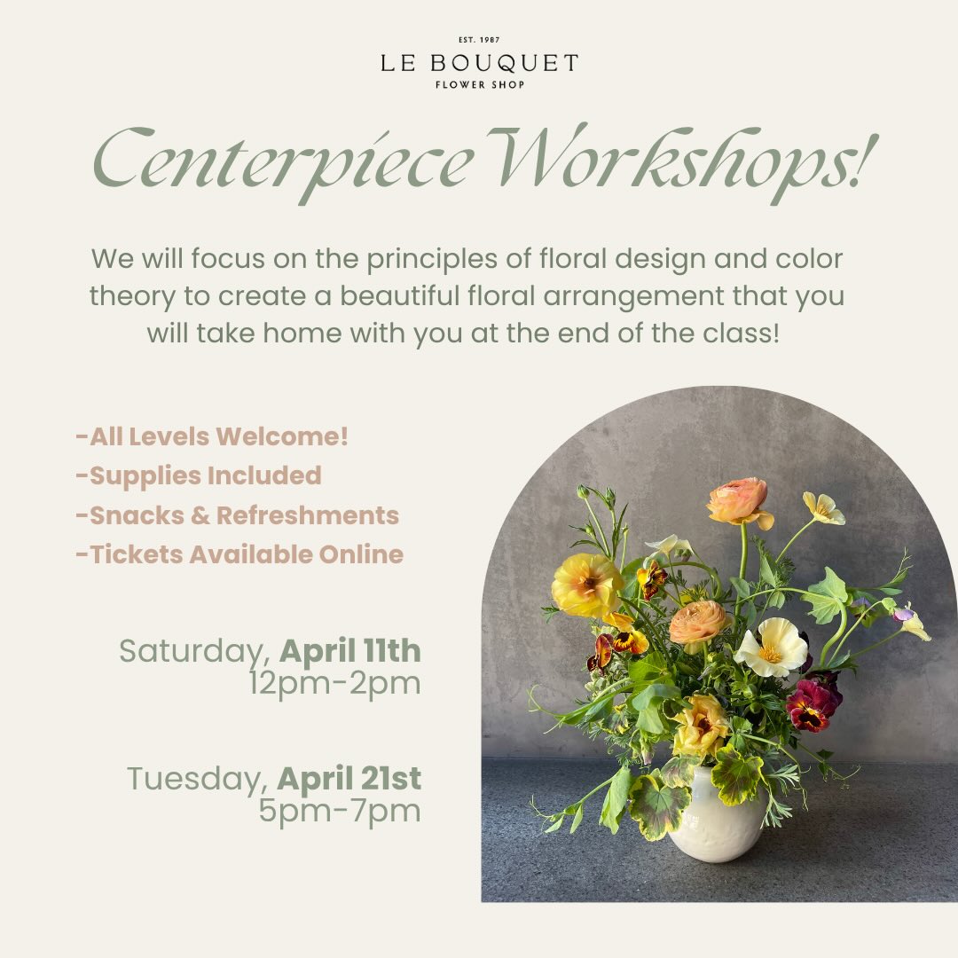 Our April workshops are here. Come spend a couple of hours with us — you’ll leave with something beautiful. All the details above, visit our website to book your spot.