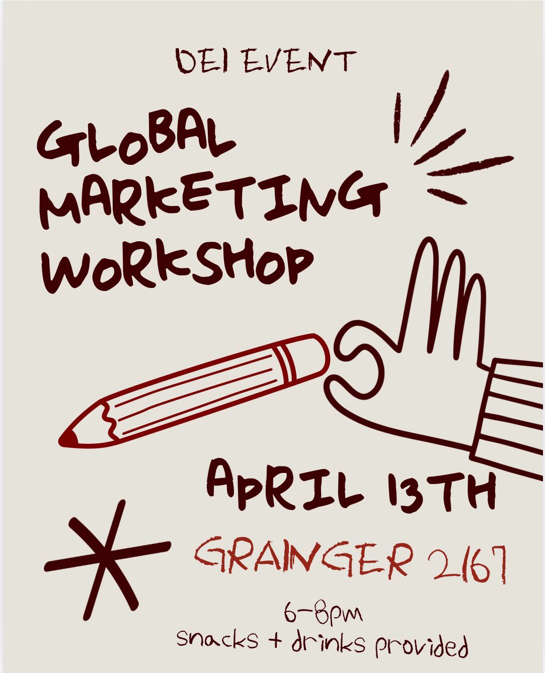 HEY SRA!!🌟Join us next Monday April 13th in Grainger 2167 from 6-8pm for a workshop on Global Marketing! The workshop will be led by Mike Judge who is the Director of the Center for Brand and Product Management at the Business School.
If you are a student interested in marketing, consumer insights, advertising, and consumer products, then this learning opportunity is for YOU!!
Snacks and drinks will be provided since it’s a longer meeting☺️☺️ Can’t wait to see you all there!