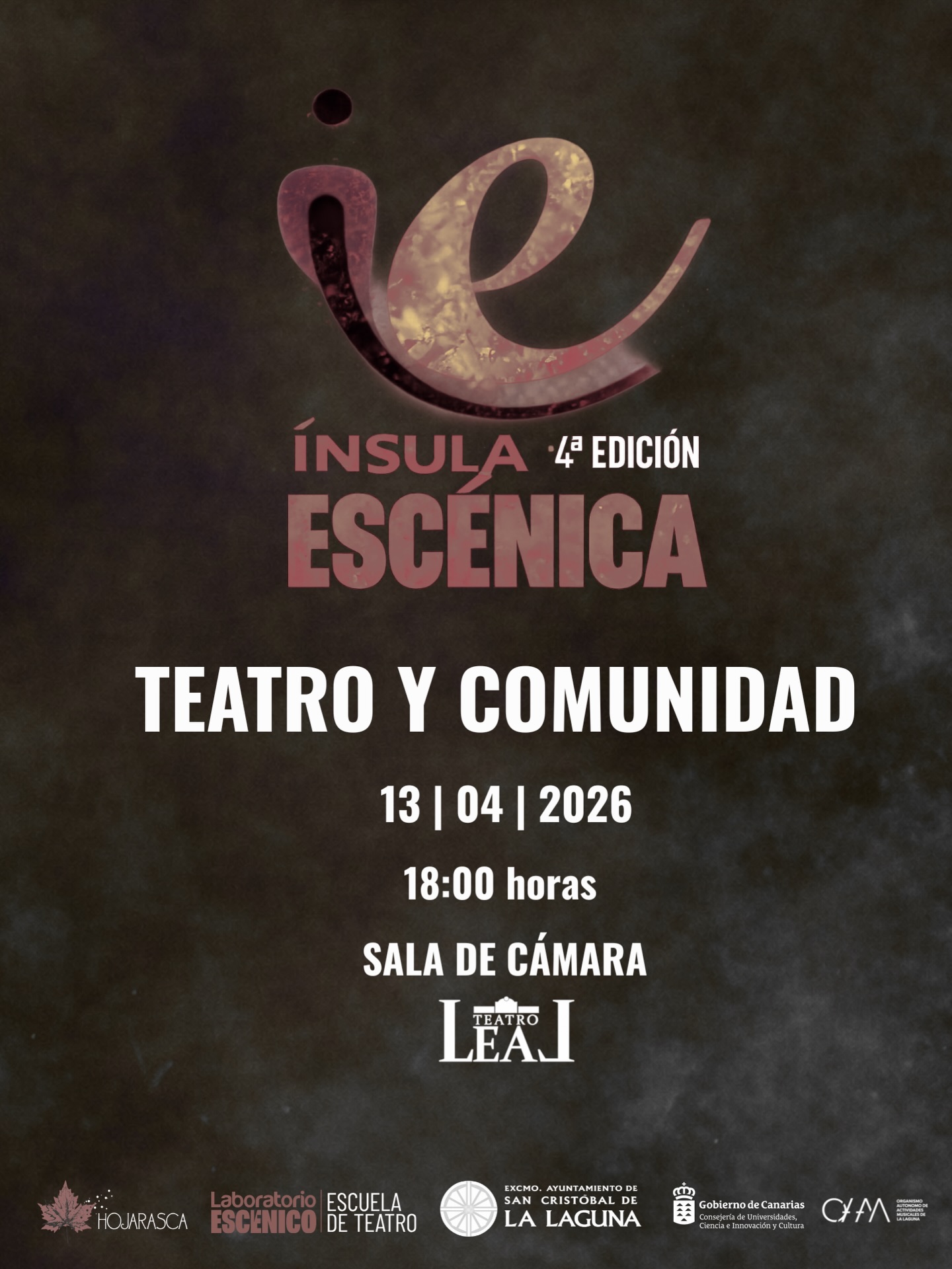 TEATRO Y COMUNIDAD 🫂✨
“Teatro y comunidad” es una actividad artística, participativa y comunitaria entre el alumnado del IES “Cabrera Pinto”, IES “La Laboral”, Asociación de Mayores “San Diego” y la ciudadanía del centro de La Laguna que propone el encuentro entre distintas generaciones a través del lenguaje teatral, promoviendo así el diálogo, la memoria colectiva, la sátira y la reflexión crítica sobre la realidad social.
El proyecto integra herramientas de la dramaturgia contemporánea, lecturas dramatizadas y metodologías del teatro foro, inspiradas en el enfoque del Teatro del Oprimido, para explorar problemáticas comunitarias desde la experiencia directa de sus participantes.
¡Te esperamos! Toma nota:
📅 Lunes 13 de abril
⏰ 18:00-20:00
📍Sala de cámara, Teatro Leal
🎫 Entrada gratuita hasta completar aforo
🙋🏻♂️ FACILITADORES: Carlos Pedrós y Oswaldo Bordón
Colaboran:
@lalagunacultura
@adrian.del.castillo
@lalagunacultura
#ÍnsulaEscenica