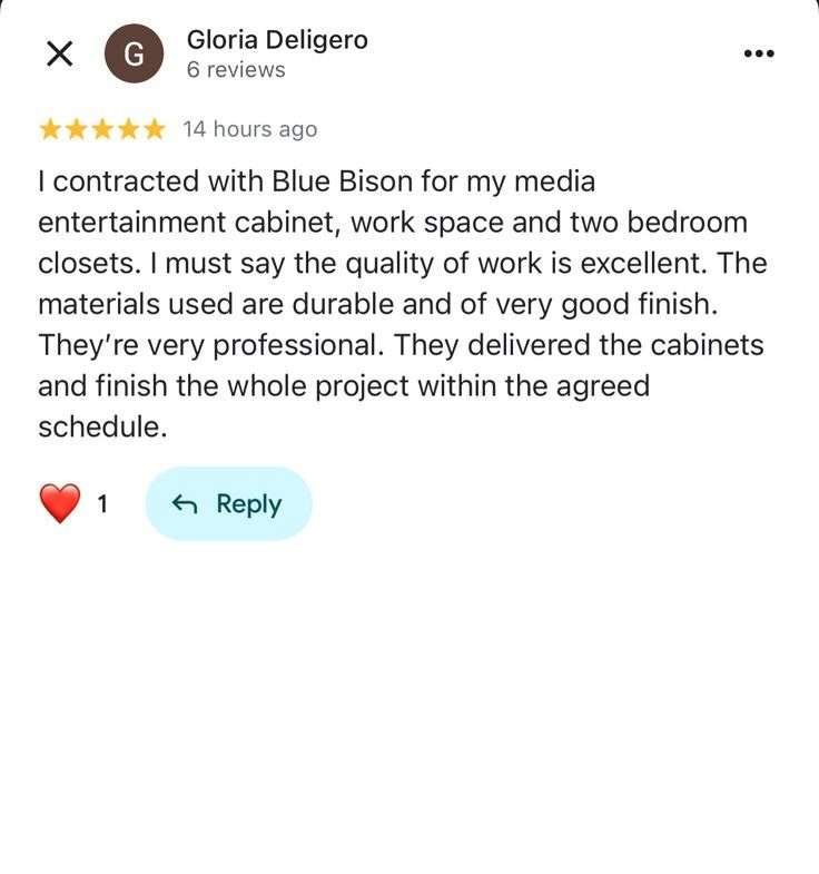 Our customers speaks for us 🙂↕️⚡️
Here ia another #clientfeedback
#bluebisonclosets #customerexperience #closetmakeover
