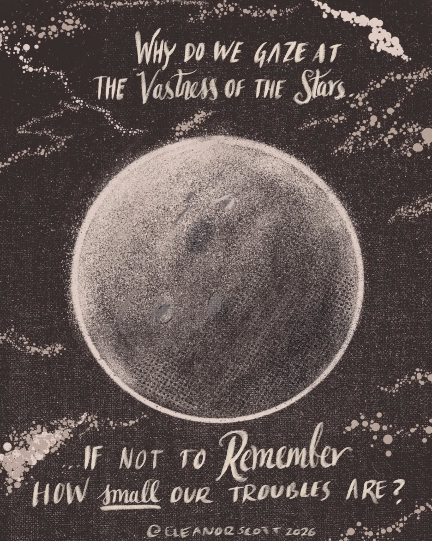 Following Artemis II's voyage & listening to the 'Project Hail Mary' audiobook...it sometimes feels like the only place you can escape capitalism is space! (Second image is for any fellow Tim Curry fans out there)
Gazing up at the stars doesn't make the struggles go away, or make the pain any less real...but it can sometimes provide a little moment of ✨️everyday magic✨️
To take a deep breath, look up, and think of all your worries as a small dot in the vast landscape of space. #art #graphicdesign #procreate #noai #thegraveyardproject