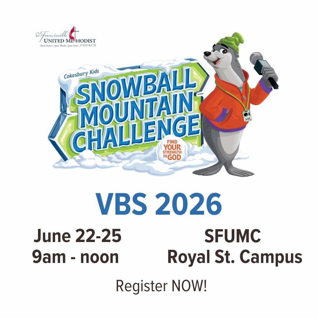 We are so excited up to bring you Snowball Mountain Challenge Vacation Bible School, happening June 22–25 here at SFUMC. Snowball Mountain Challenge invites kids to an exciting winter sports event where they become Challengers, gearing up for frosty games, snowy surprises, and hands-on lessons about resilience and faith. Register your child and to volunteer today (see link in bio). If you need help registering, please call (225) 635-3763.