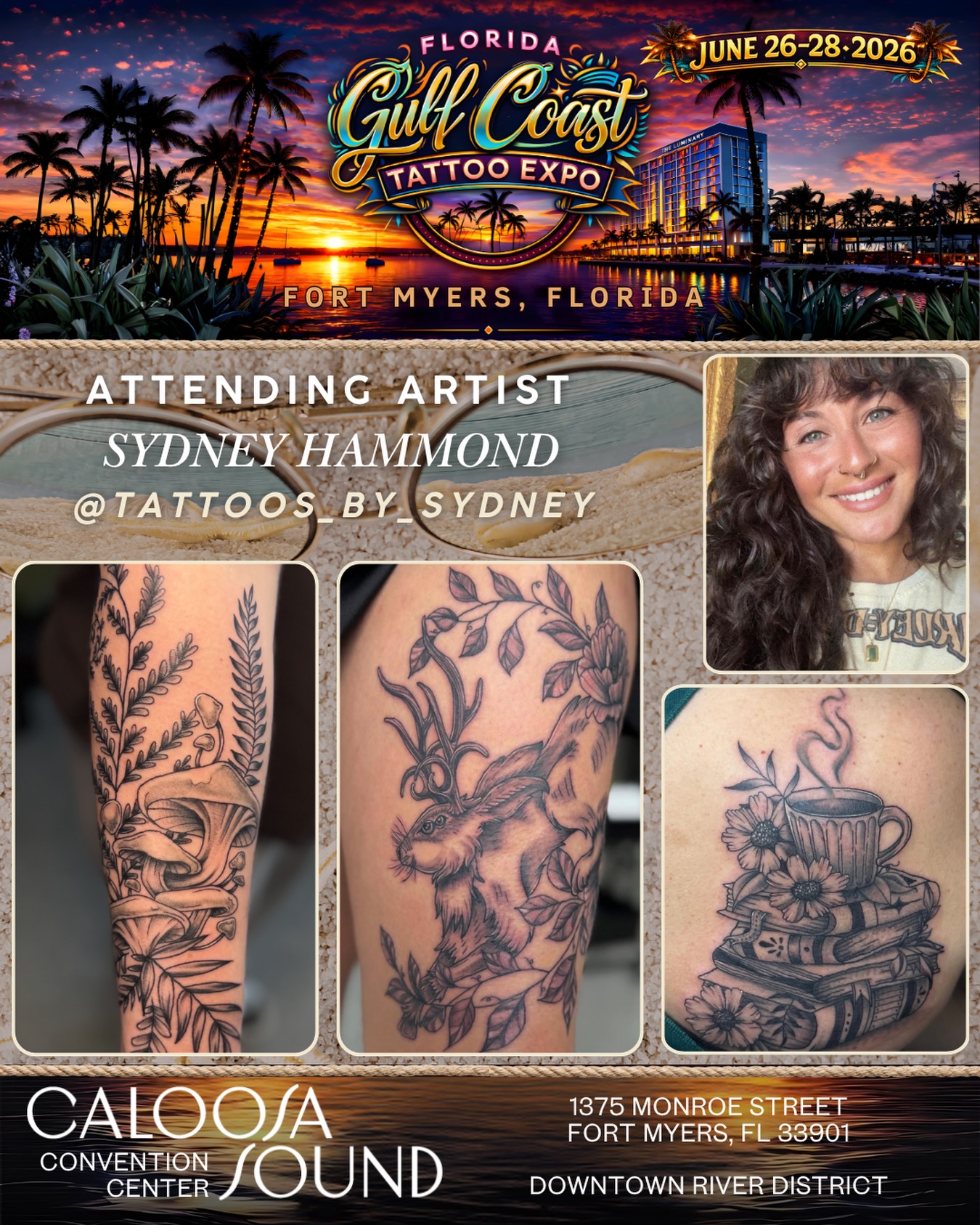Please help us welcome @tattoos_by_sydney to the 2026 @floridagctattooexpo, to be held June 26-28 at the Caloosa Sound Convention Center in the Historic River District of Downtown Ft. Myers, Florida!
✉️ Please DM @tattoos_by_sydney for all inquiries about walk-ups and/or appts at the show!
🚨 Over 200 tattoo artists
🚨 Dozens of retail/art/merch & supply vendors
🚨 SWFL’s LARGEST TATTOO CONTEST… judged by Yallzee, Alwin Perez & TattooCasper
🚨 MC Joey Tattoo
🚨 Live music by Smack Daddy: and
🚨 Live sculpting and horror play by the famous Wayne Anderson Designs and his SWFL Haunted Attraction: Legends of Oblivion (hauntedswfl on IG)
🚨 Amazing Food & Libations
🏆🏆 We separate healed and fresh tattoo contests at this show! Healed categories are open!!! Like your piece? Enter it. Artists not tattooing at the show? Cool - send or bring your client!
Kids 12 and under are free, however parental discretion is advised due to language, risqué shows, and possible nudity.
🎟️ Tickets can be purchased on our website. Link in the bio.
⏰Hours: 11am-11pm Friday & Saturday 11am-7pm Sunday
🏨Also, if you would like to Stay & Play for a night or two, the Luminary has extended us an even better group rate starting at $189/night, which is a steal for this normally $350-$600 per night hotel! Reservations can only be made on our website www.floridagctattooexpo.com/hotel
#floridagctattooexpo #swfl #fortmyers #capecoral #tattooed