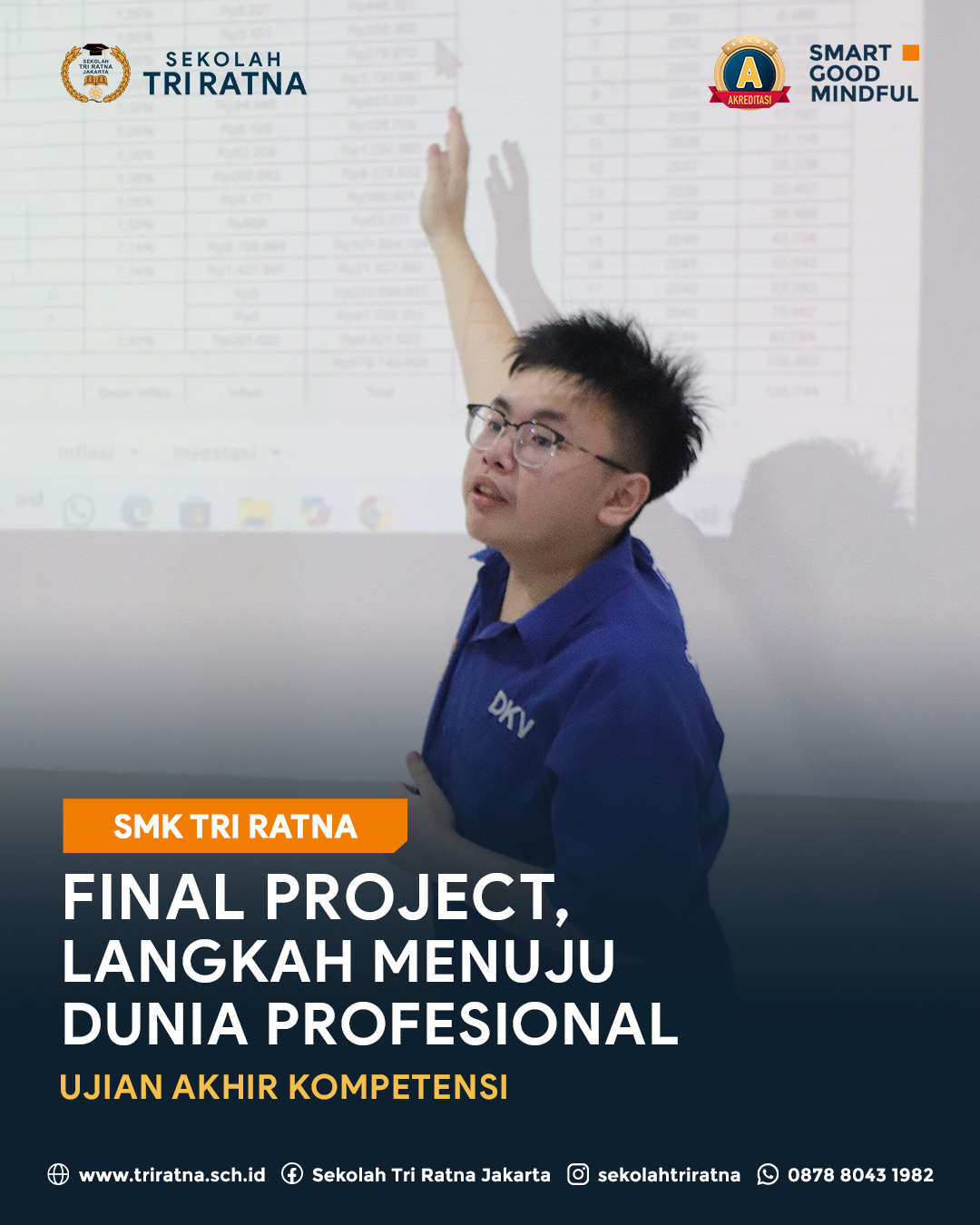 Presentasi Ujian Akhir Kompetensi SMK Tri Ratna @smktriratna merupakan hasil dari proses belajar yang telah dijalani dalam Jurusan DKV, Akuntansi dan RPL.
Dalam sesi ini, setiap siswa memaparkan Final Project yang telah disusun, mulai dari latar belakang, proses pengerjaan, hingga hasil dan manfaat dari karya tersebut. Tidak hanya sekadar presentasi, mereka juga diuji dalam kemampuan berpikir kritis, komunikasi, serta penguasaan materi secara menyeluruh.
Yang membuat momen ini semakin bermakna, para siswa mempresentasikan project-project di hadapan penguji yang berasal dari kalangan dosen dan praktisi profesional. Dengan standar penilaian yang tinggi dan sudut pandang dunia nyata, siswa mendapatkan pengalaman berharga yang mendekati situasi di dunia kerja.
Inilah langkah nyata SMK Tri Ratna dalam mempersiapkan siswa menghadapi tantangan masa depan.
Wujudkan generasi siap bekerja bersama SMK Tri Ratna
Bergabunglah bersama Sekolah Tri Ratna!
🔗 psb.triratnaschool.sch.id
☎️ +62 878-8043-1982
SMART • GOOD • MINDFUL
#sekolahjakarta #sekolahbuddhajakarta #sekolahtriratna #mindfulschool #kerja