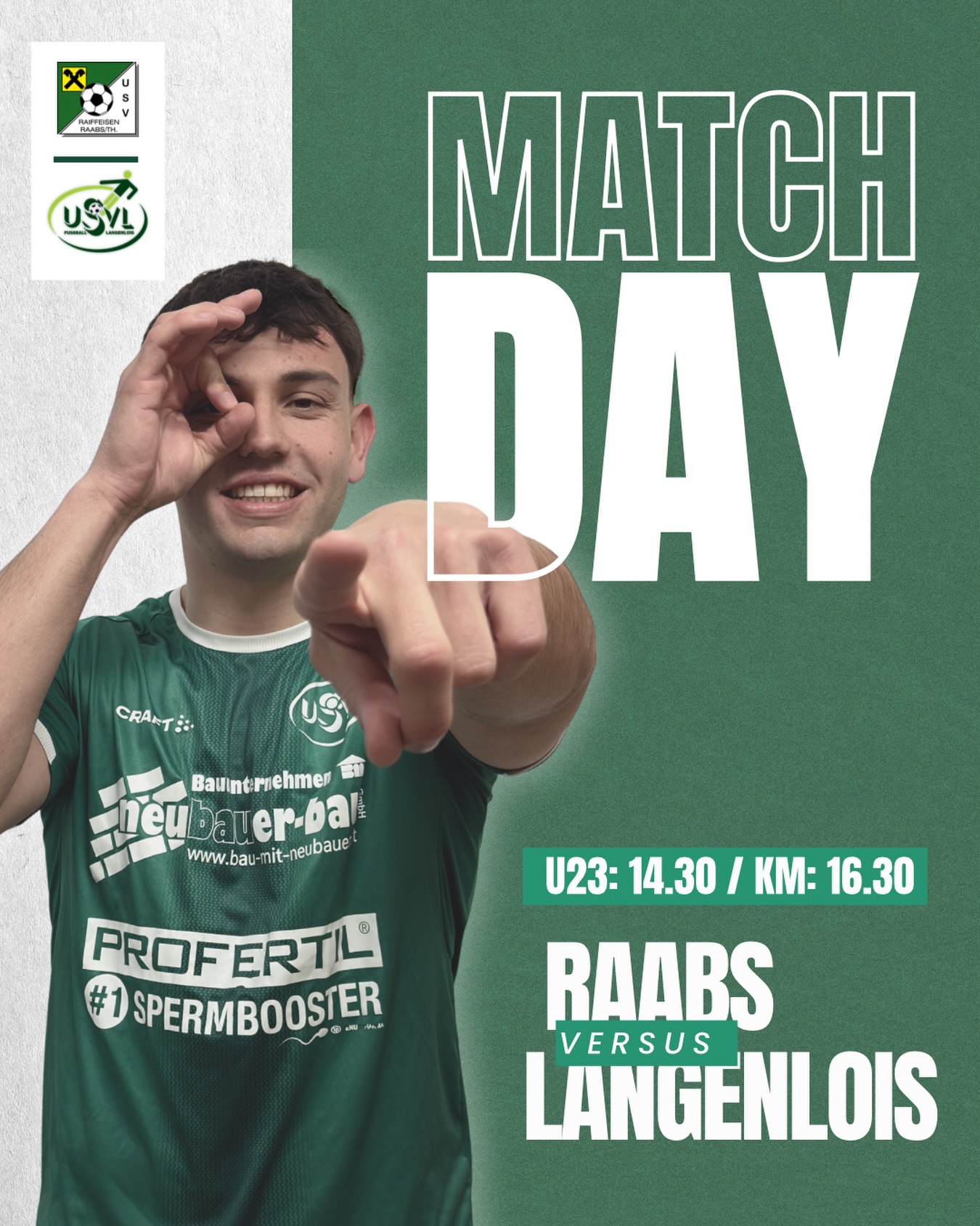 MATCHDAY 💚🤍
Heute geht’s ins Waldviertel –
auf nach Raabs, um die sechs Punkte mitzunehmen! 💪🔥
Jetzt heißt’s liefern – gemeinsam mit euch!
Anpfiff:
14:30 Uhr – U23
16:30 Uhr – Kampfmannschaft
Kommt nach Raabs und unterstützt uns! 🙌
#forzausvl #matchday #loiserjungs #wirfürlangenlois #waldviertel