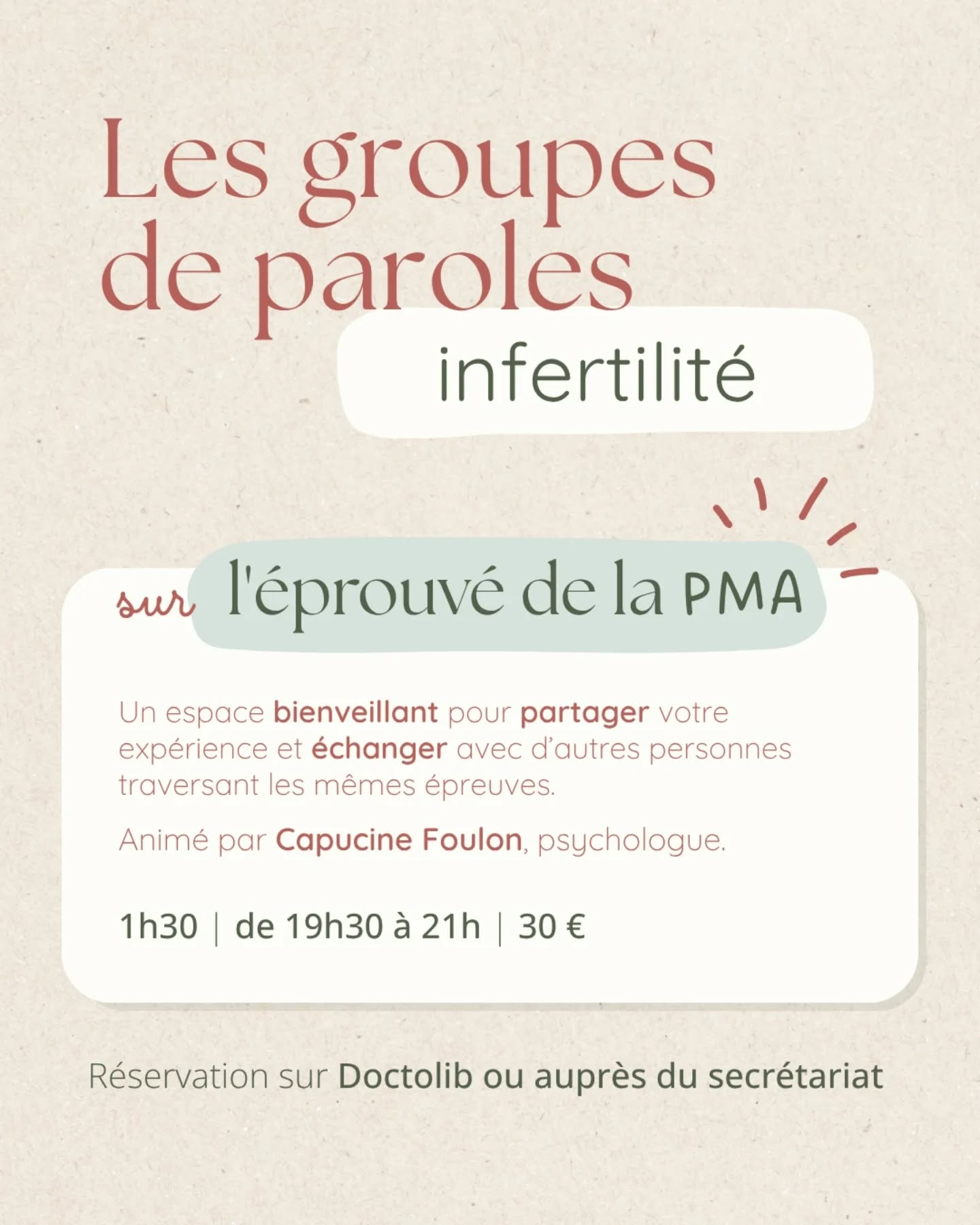 Nos groupes de paroles, animés par notre psychologue Capucine Foulon, accueillent désormais toutes celles et ceux qui souhaitent échanger sur l'eprouvé de la PMA.
N'hésitez pas si vous avez la moindre question 😊
On vous y attend chaque premier mercredi du mois !
#groupedeparole #pma #Infertilite #laMaisonDeLaFertilite #accompagnement