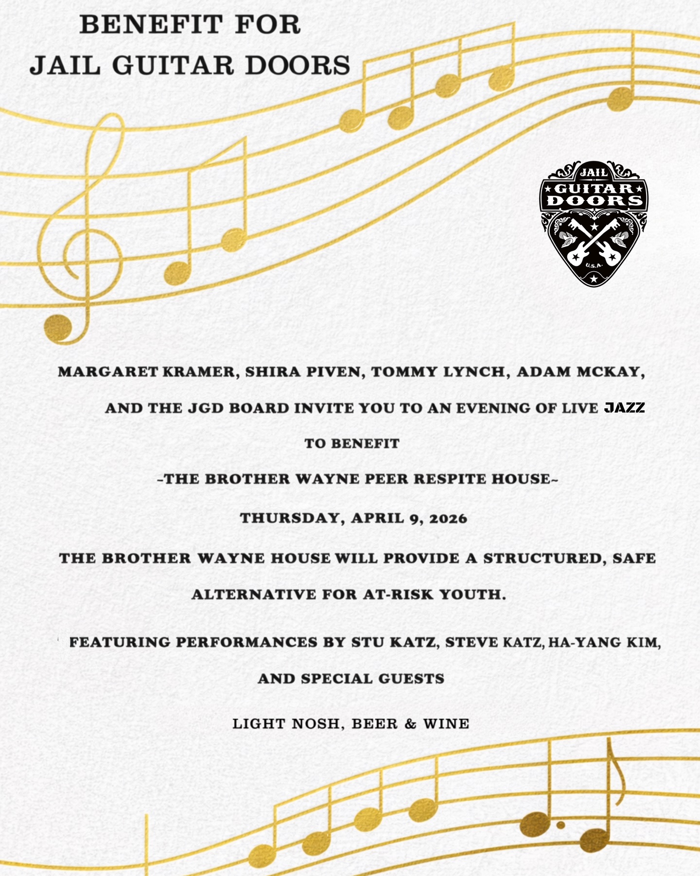 We invite you to an evening of music, art, food, wine, and giving in support of the Brother Wayne Peer Respite House, which provides a structured, safe alternative for at-risk youth.
Thursday, April 9 at 7 PM
The C.A.P.O Center at Jail Guitar Doors
7946 W. 3rd St., Los Angeles, CA 90048
Join us for an evening rooted in community and care.
If youâre unable to attend, we warmly welcome your support through the donation link in our bio.
