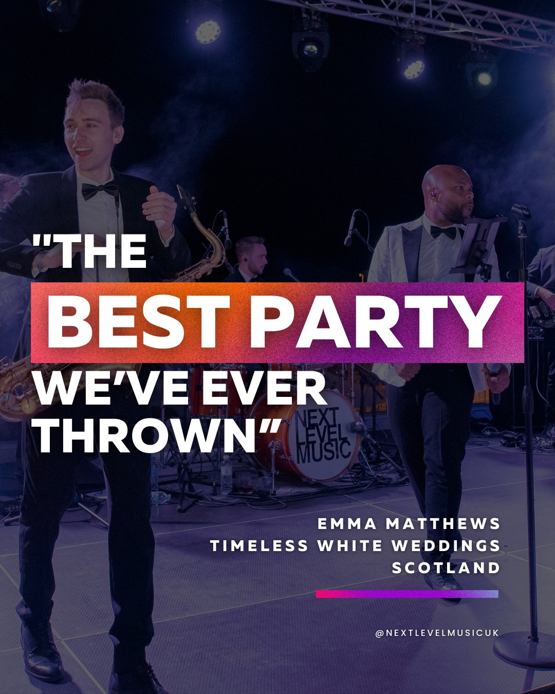 Thanks to Emma at @timelesswhiteweddings for these kind words!
Looking forward to our next incredible wedding together! 🥳
#weddingband #weddingbandscotland #destinationweddingband
#ukweddingband #londonweddingband