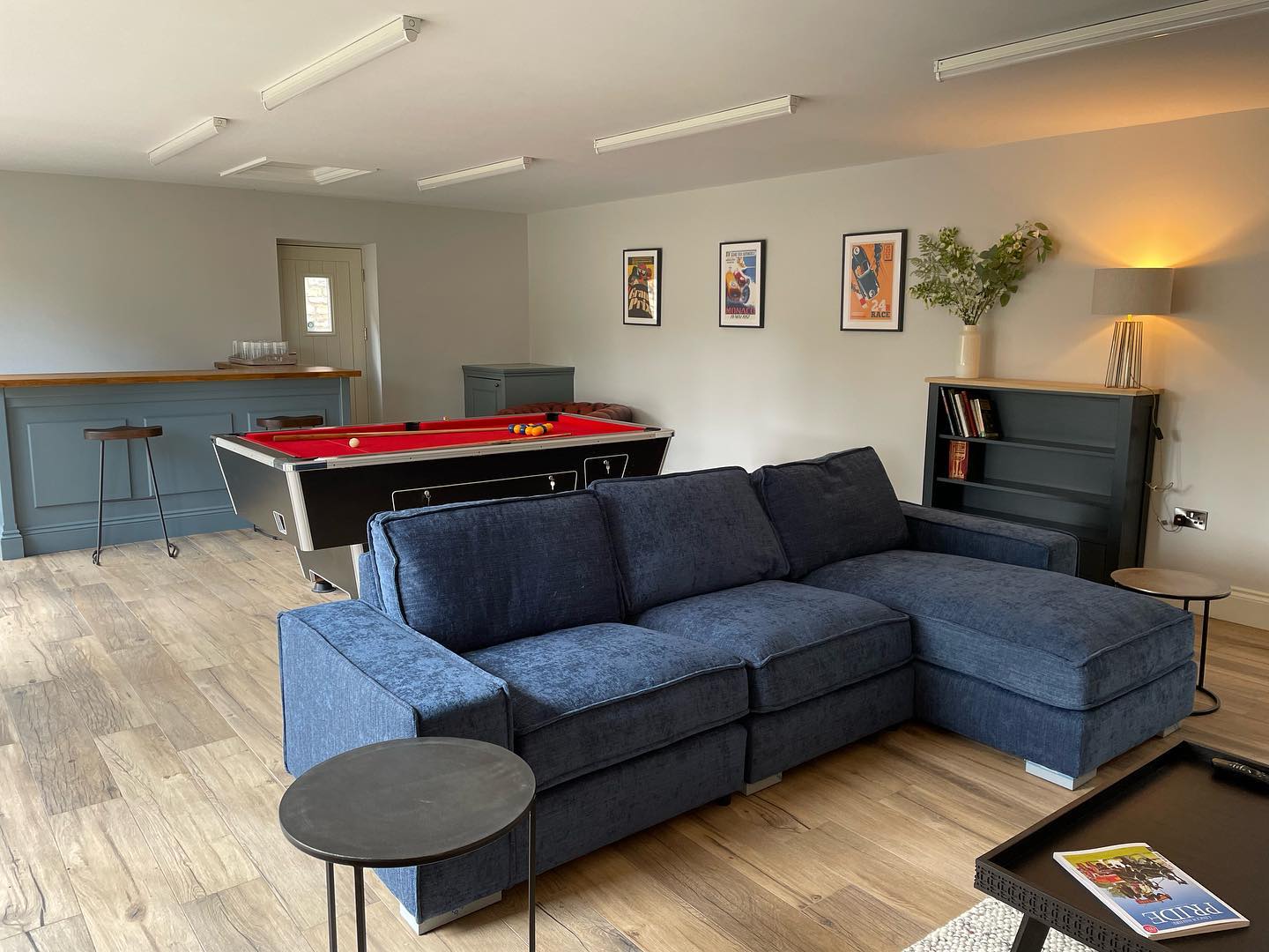 Sofa finally arrived for the games room and bar.