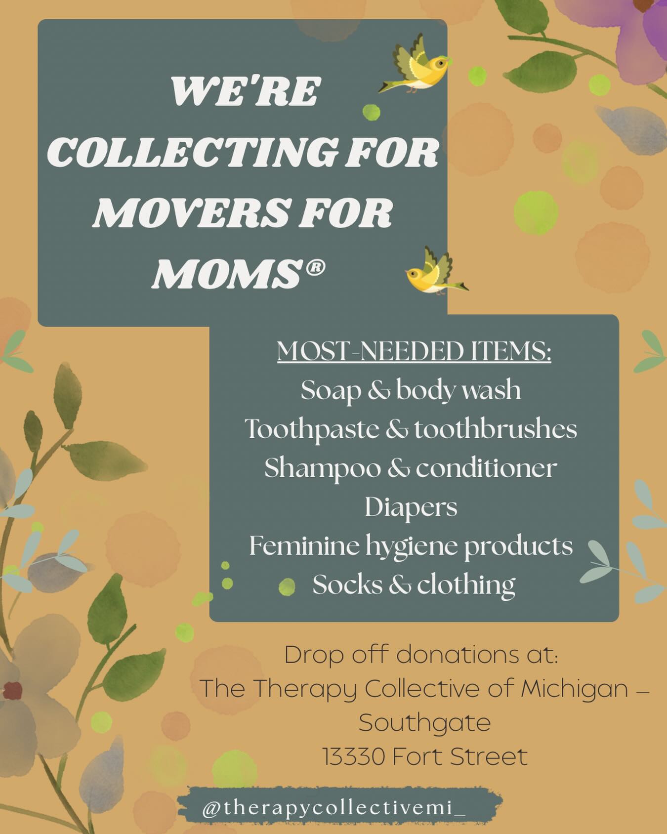 This spring, we're doing something a little extra at our Southgate office. đ¸
We're proud to have partnered with the Rotary Club of Southgate to be a donation drop-off site for Movers for MomsÂŽ â a national program through TWO MEN AND A TRUCK that collects essential care items for moms and families in local women's shelters every spring.
A donation box is in our lobby now through the end of April. If you're already coming in for an appointment, consider bringing a travel-size toiletry, a pack of diapers, or a pair of socks. Every single item makes a difference for a family in need.
đ AND â current clients, here's a little extra incentive:
Bring a donation item to your next appointment, let your therapist know, and you'll be entered to win a $100 gift card to Balanced Therapeutics â a local holistic wellness studio in the Downriver area that we LOVE, who offers massage therapy, Reiki, acupuncture, and more. Just in time for Mother's Day. đââď¸đ
1 item = 1 entry. Bring more, earn more chances to win.
Drop-off is available during regular office hours. Because healing happens in community â and community means showing up for each other. đ¤
-
-
-
#moversformoms #communitycare #southgatemi #michigantherapy #mothersdaygiveaway