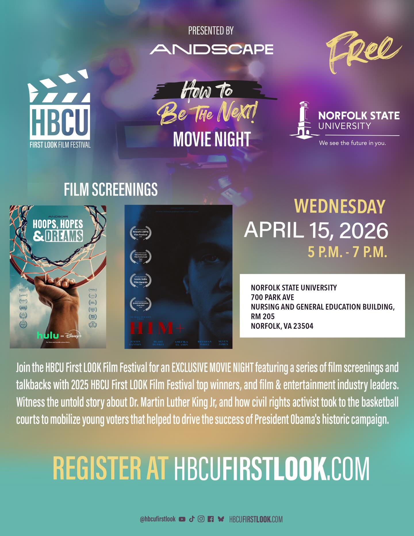 ALL ABOARD‼️
The next stop on the HBCU First LOOK “How to Be the Next” College Tour is Norfolk State University. 🔰
Join us April 15th, for an exclusive movie night, presented by @andscape. There will be powerful film screenings, interactive talkbacks with filmmakers and entertainment leaders, and some giveaways! 🤩
Click the link in our bio to get your ticket! We’ll see you there. 🎬