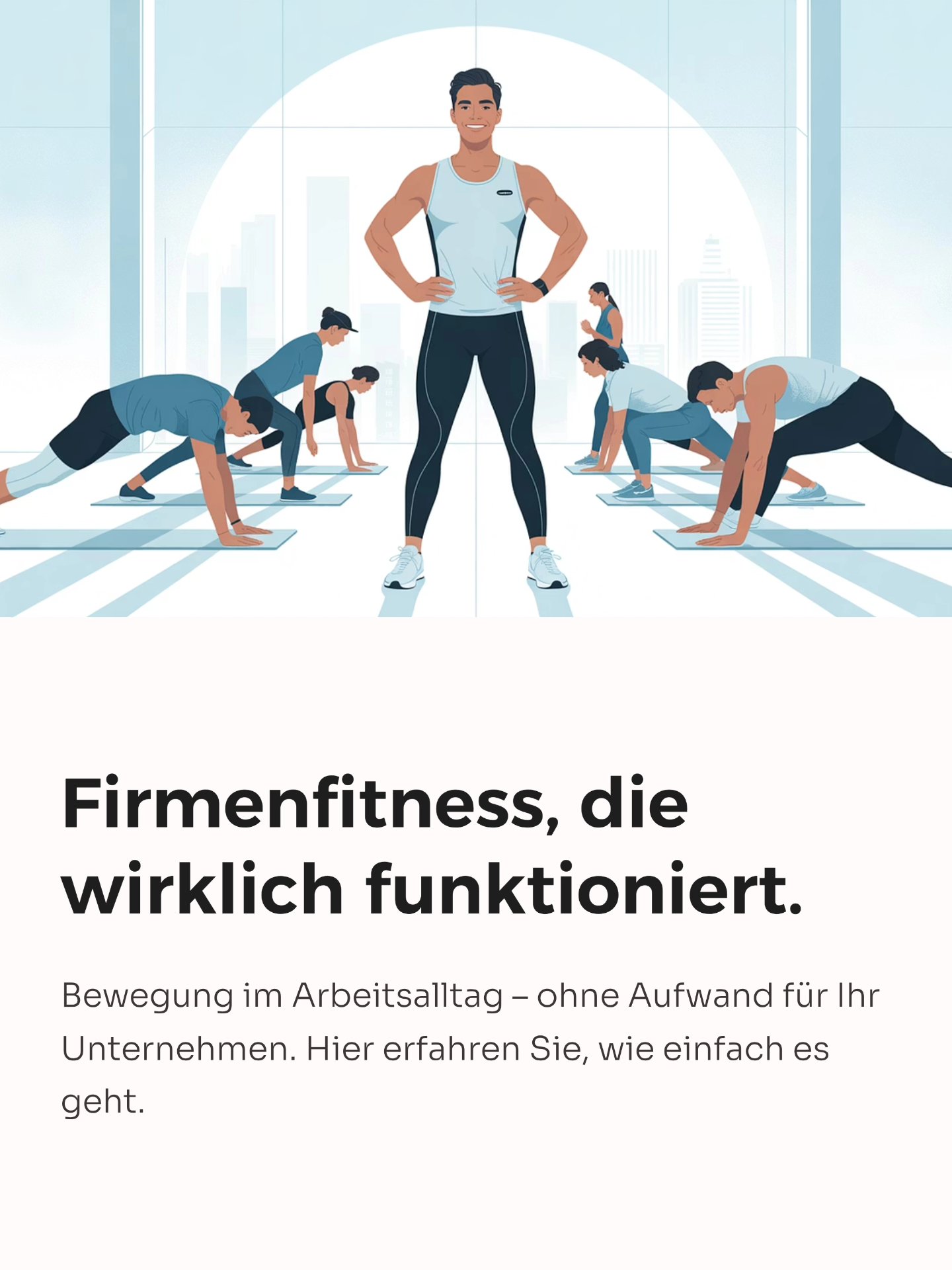 Bewegung im Arbeitsalltag – ohne Mehraufwand für Ihr Unternehmen.
Mit meinem Firmenfitness-Angebot erhalten Ihre Mitarbeitenden kurze, effektive Bewegungseinheiten – direkt vor Ort oder exklusiv in meinem Studio.
Das Besondere: Ich übernehme die komplette Organisation. Durch persönliche Gespräche mit den Mitarbeitenden kläre ich Trainingswünsche, passende Zeiten und Rahmenbedingungen – individuell und unkompliziert.
✅ Wunschabfrage & Zeitplanung im Betrieb
✅ 15/15-Minuten-Modell: Bewegung + Pause, ohne Produktivitätsverlust
✅ Training im Unternehmen oder exklusiv im Studio
✅ In vielen Fällen keine Zusatzkosten über EGYM Wellpass
📩 Interesse an einem unverbindlichen Austausch? Schreiben Sie mir gerne oder vereinbaren Sie direkt einen Gesprächstermin.
#firmenfitness #gesundheitsförderung #egymwellpass #bewegungimalltag #gesundarbeiten