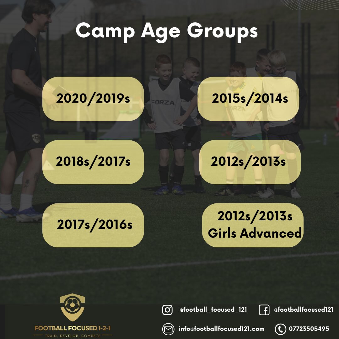 Easter Camp Age Groups
• 2020/2019s
• 2018/2017s
• 2017/2016s
• 2015s/2014s
• 2013/2012s Boys
• 2012/2013s Advanced Girls
Remember if your are part of one of our fantastic partner clubs you can get a 12.5% discount on the camp ✅
East End United
Glasgow Vale
Bridgend
Finnart
Coatbridge City
📍- Stepford
📆 - Monday - Friday
📌 - April 13th-17th
🕐 - 10am - 3pm
You can book out a full week at our camp through our Packages Section of the Booking System. Indivudal days can be booked through the classes section of the website.
£75 for the full Week
£20 per day
Remember we are working with KLARNA to provide flexible payment options.
Contact us at info@footballfocused121.com for more information.
#footballcoaching #121footballcoaching #footballglasgow #footballfocused121