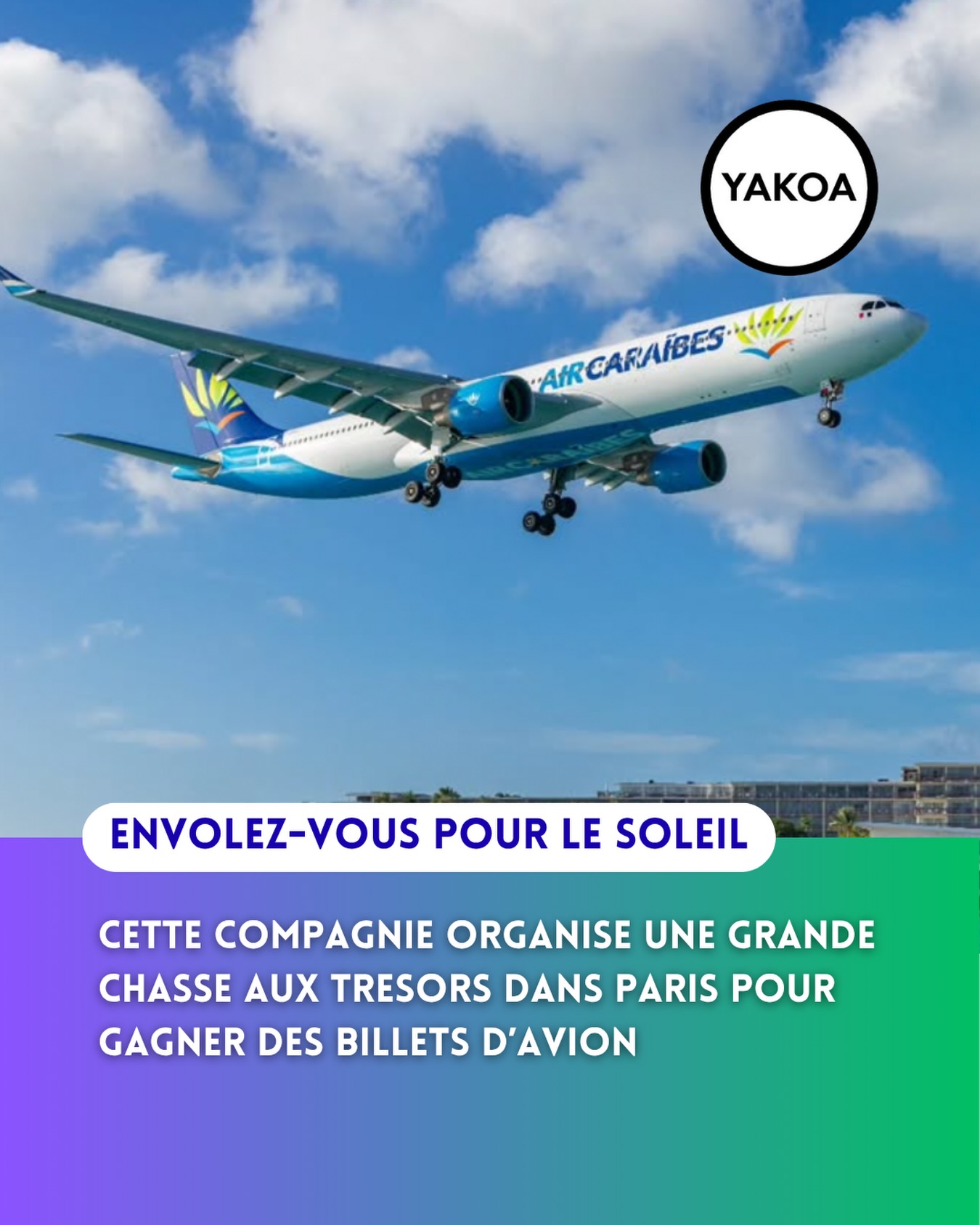 Ce samedi 11 avril, @aircaraibes ✈️ organise une grande chasse au trésor dans Paris… avec des billets d’avion à gagner !
Le concept est simple et très sympa : entre 11h et 14h, trois lieux secrets de la capitale se transforment en terrains de jeu. Chaque endroit plonge dans une ambiance des Caraïbes — nature, gastronomie ou culture — avec des énigmes à résoudre sur place.
Pour trouver ces lieux, il faudra suivre les indices partagés sur les réseaux sociaux de la compagnie dans les jours précédents. Une fois sur place, les plus rapides auront un avantage : les 7 premiers à résoudre les énigmes sur chaque spot remportent un “ticket d’or”🎫.
Au total, 21 tickets seront distribués. Ensuite, tout le monde se retrouve pour un tirage au sort final. À la clé : 3 gagnants repartiront chacun avec 2 billets aller-retour vers la destination de leur choix. Les autres auront aussi des surprises !
——
🟡 Publication non commerciale - Règlement du jeu auprès d’Air Caraïbes
#aircaraibes #concoursinsta #jeuconcoursinstagram #voyagederêve
